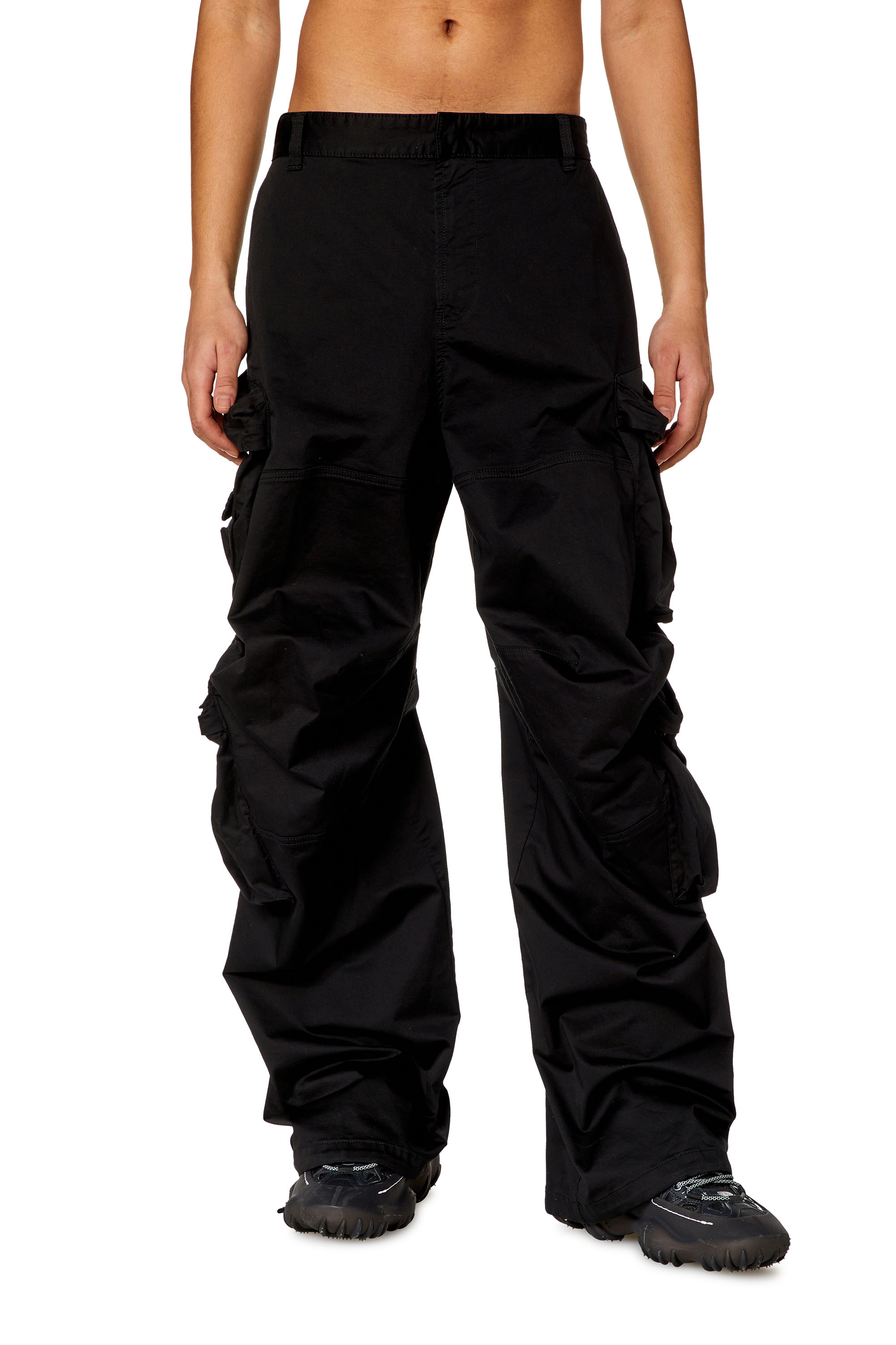 Diesel - P-HUGES-NEW, Man Cargo pants in stretch cotton satin in Black - Image 1