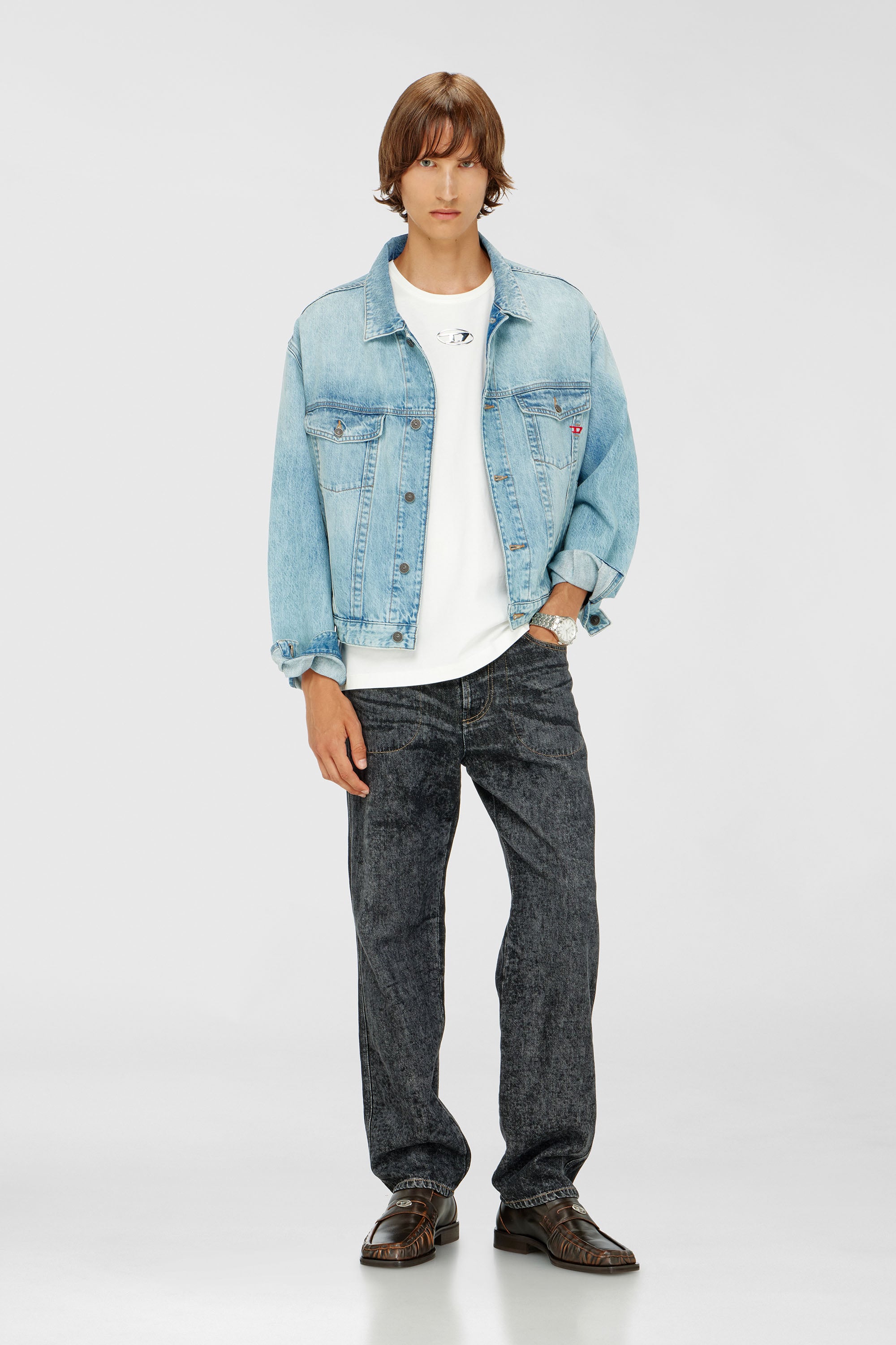 Diesel - T-NORM-IOD, T-shirt en coton l&eacute;ger avec logo Ovale D m&eacute;tallis&eacute; Homme in Blanc - 2