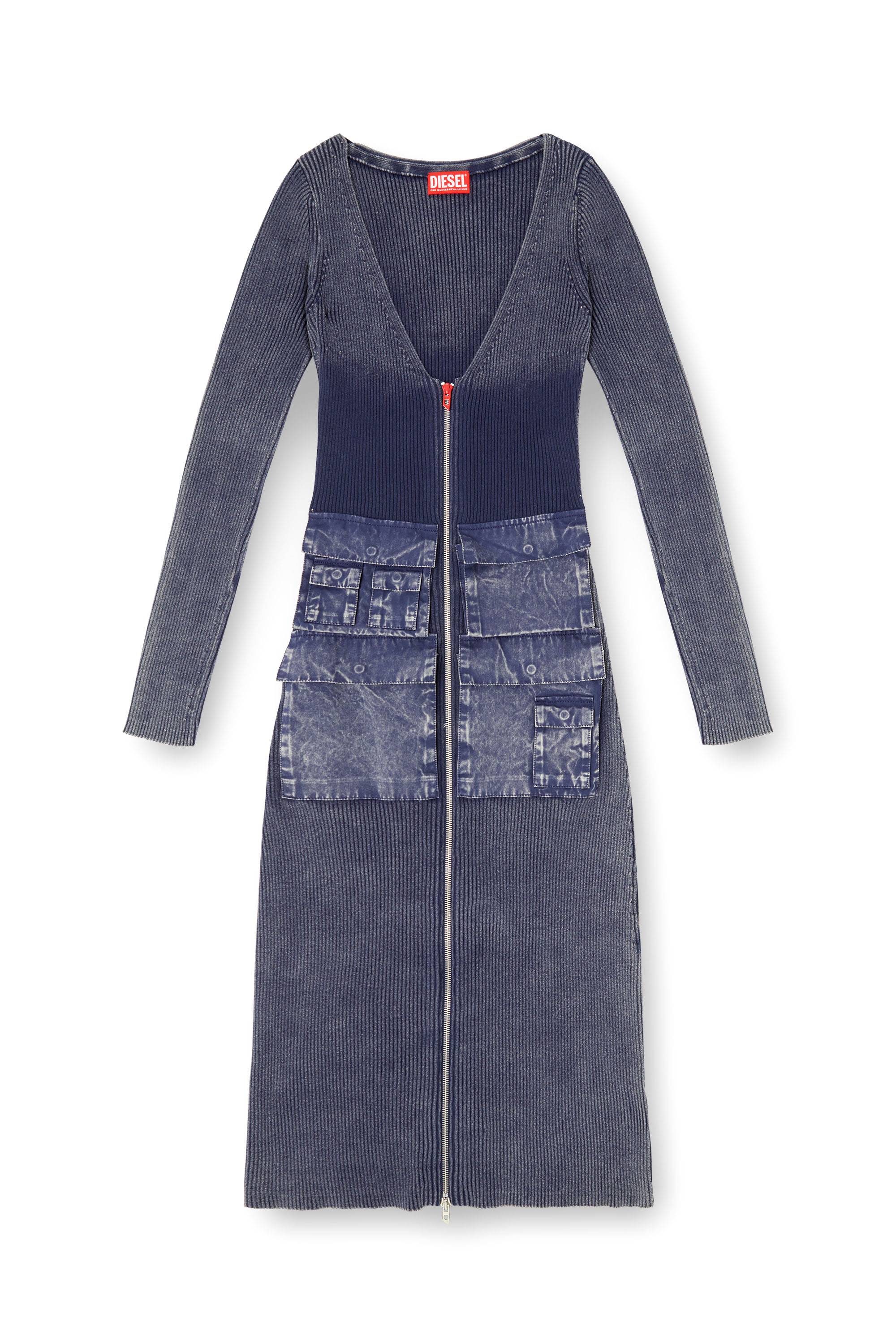 Diesel - M-MELTI-LS, Robe midi côtelée avec traitement denim Femme in ToBeDefined - 2