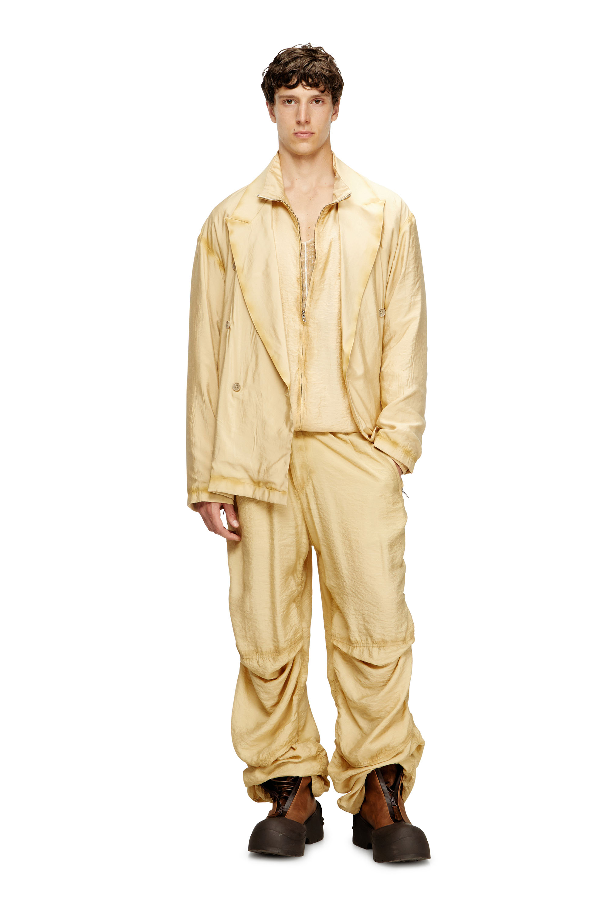 Diesel - J-KEYSERY, Man's Double-breasted blazer in wrinkled shell in Beige - 2