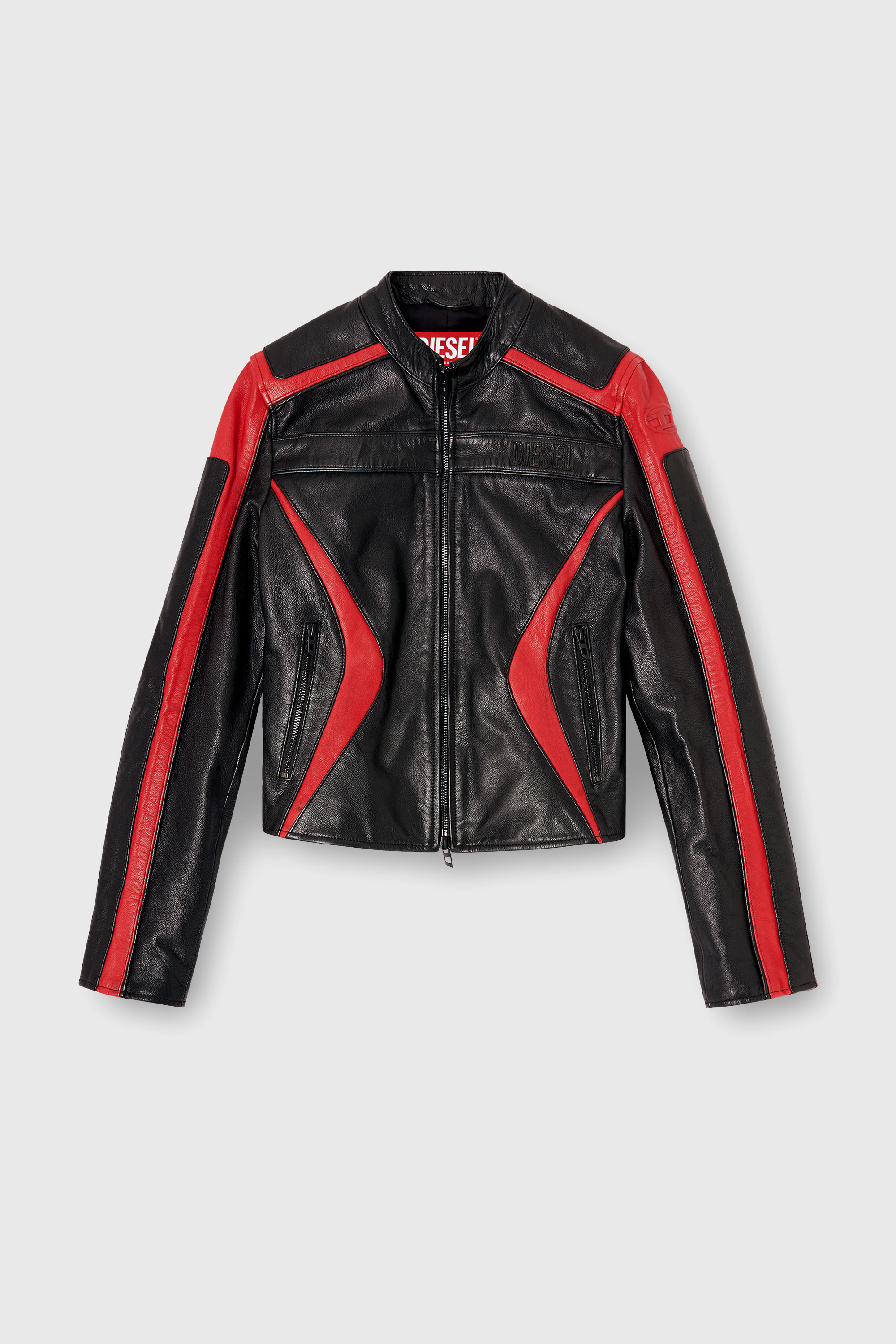 Diesel - L-OVABLE, Blouson motard en cuir color-block Femme in Polychrome - 2