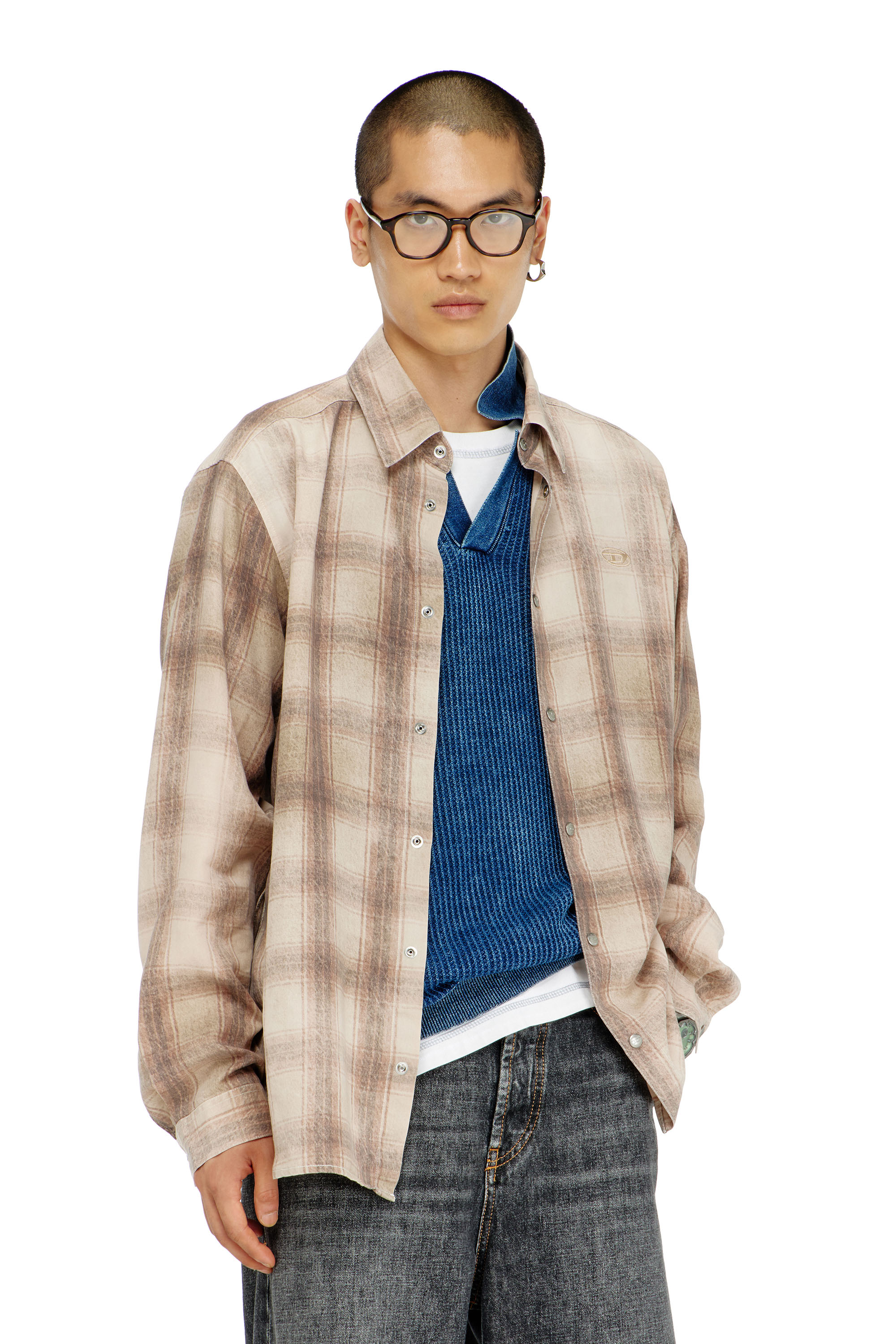 Diesel - S-SIMPLY-JMCM, Chemise &agrave; carreaux en tissu fluide Homme in Marron - 1