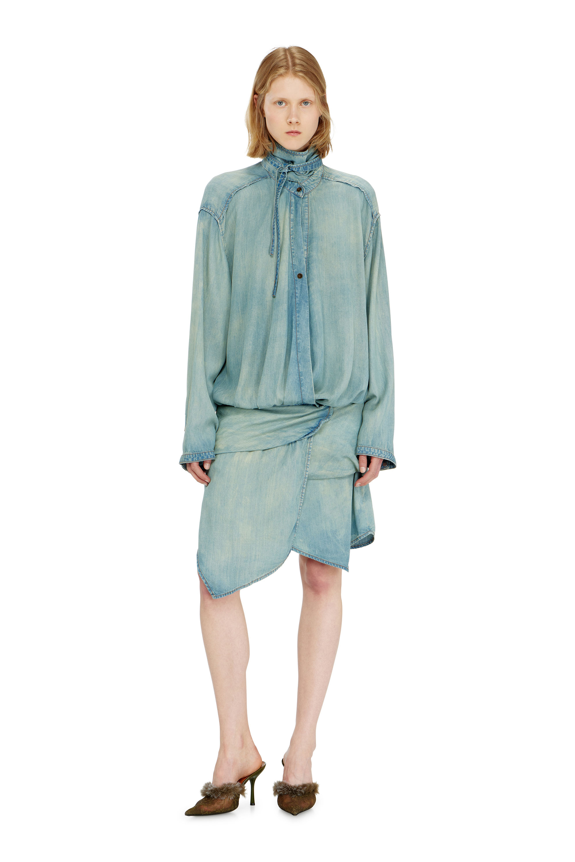 Diesel - DE-TILORA-S, Robe chemise en denim oversized drap&eacute;e Femme in ToBeDefined - 3