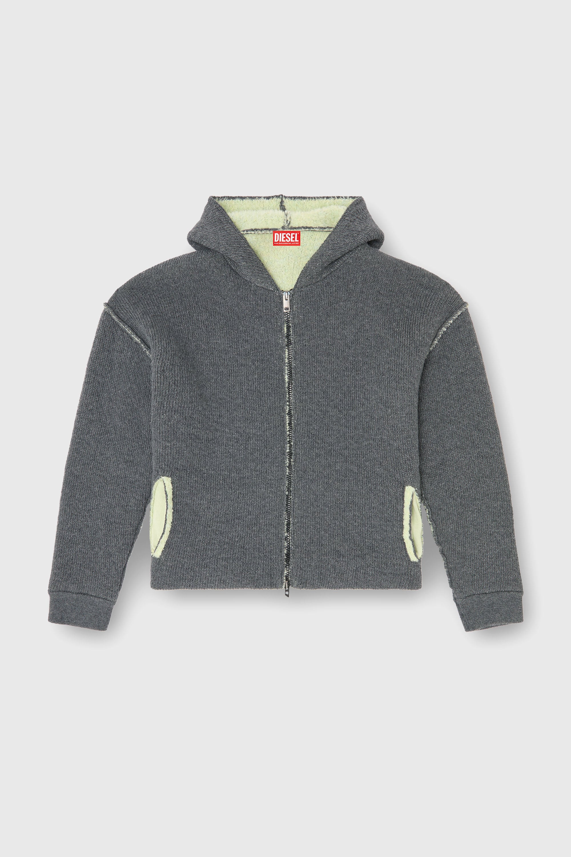 Diesel - K-BOUBBY, Sweat &agrave; capuche zipp&eacute; en maille &agrave; double texture Homme in Gris - 2