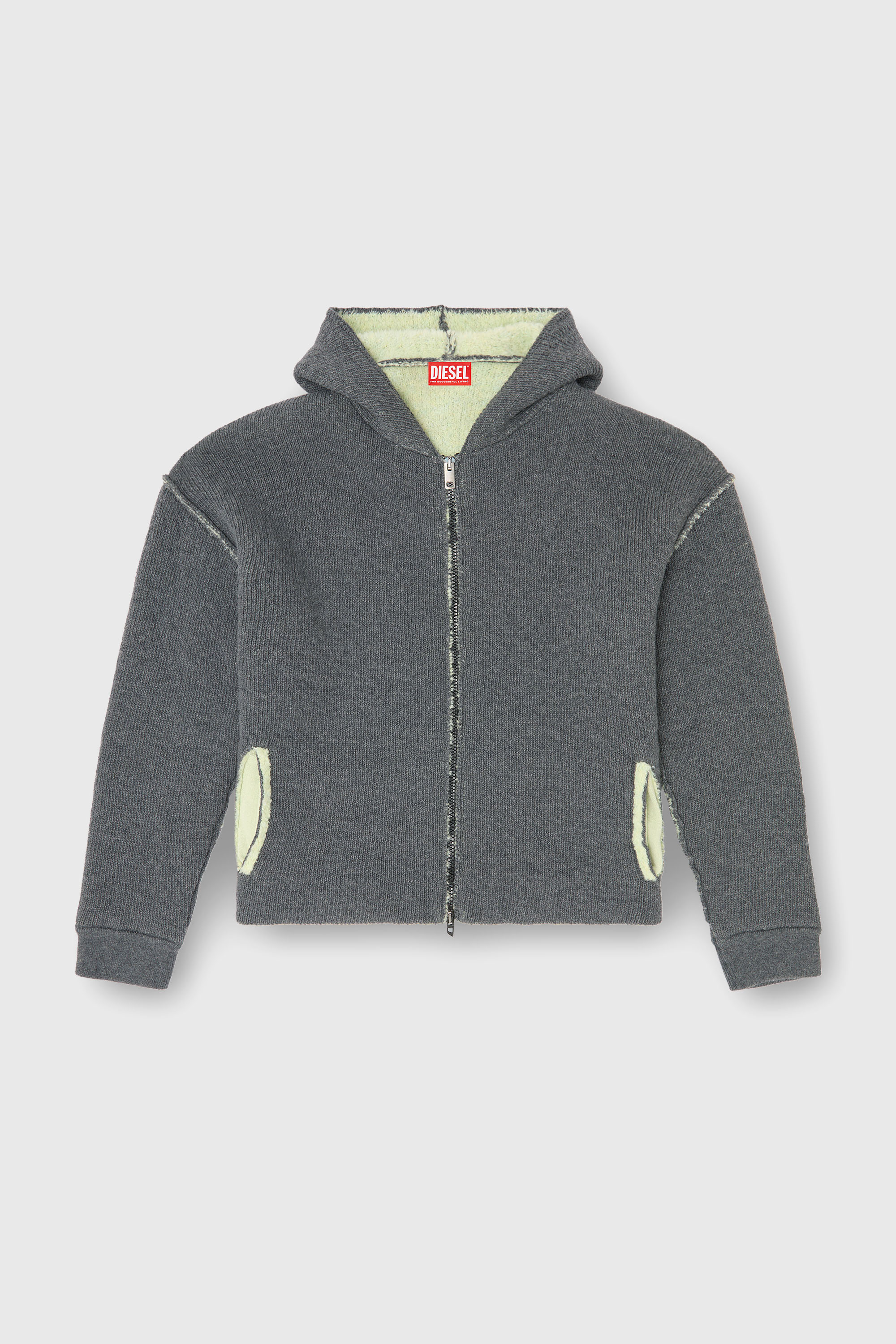 Diesel - K-BOUBBY, Sweat &agrave; capuche zipp&eacute; en maille &agrave; double texture Homme in Gris - 2