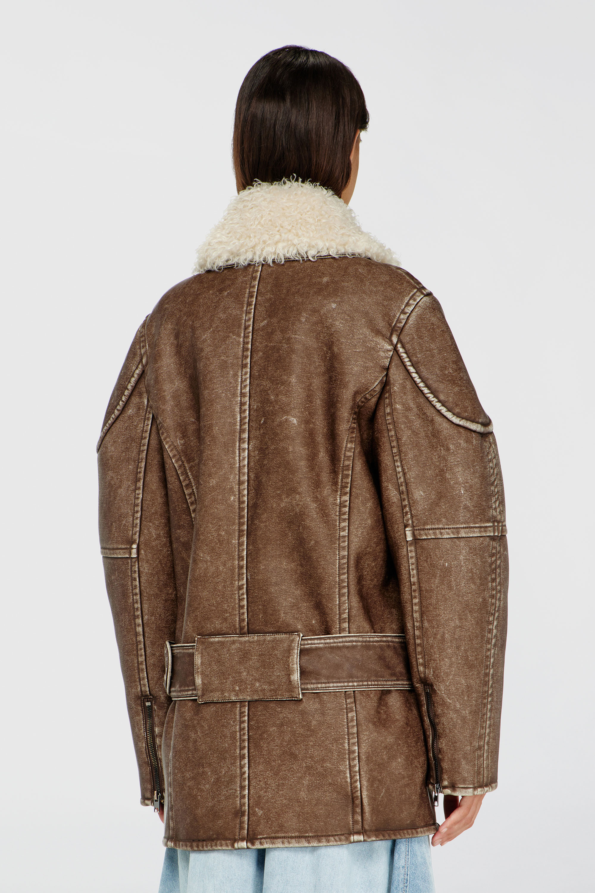 Diesel - G-EYSER, Manteau aviateur-biker crois&eacute; Femme in Marron - 4