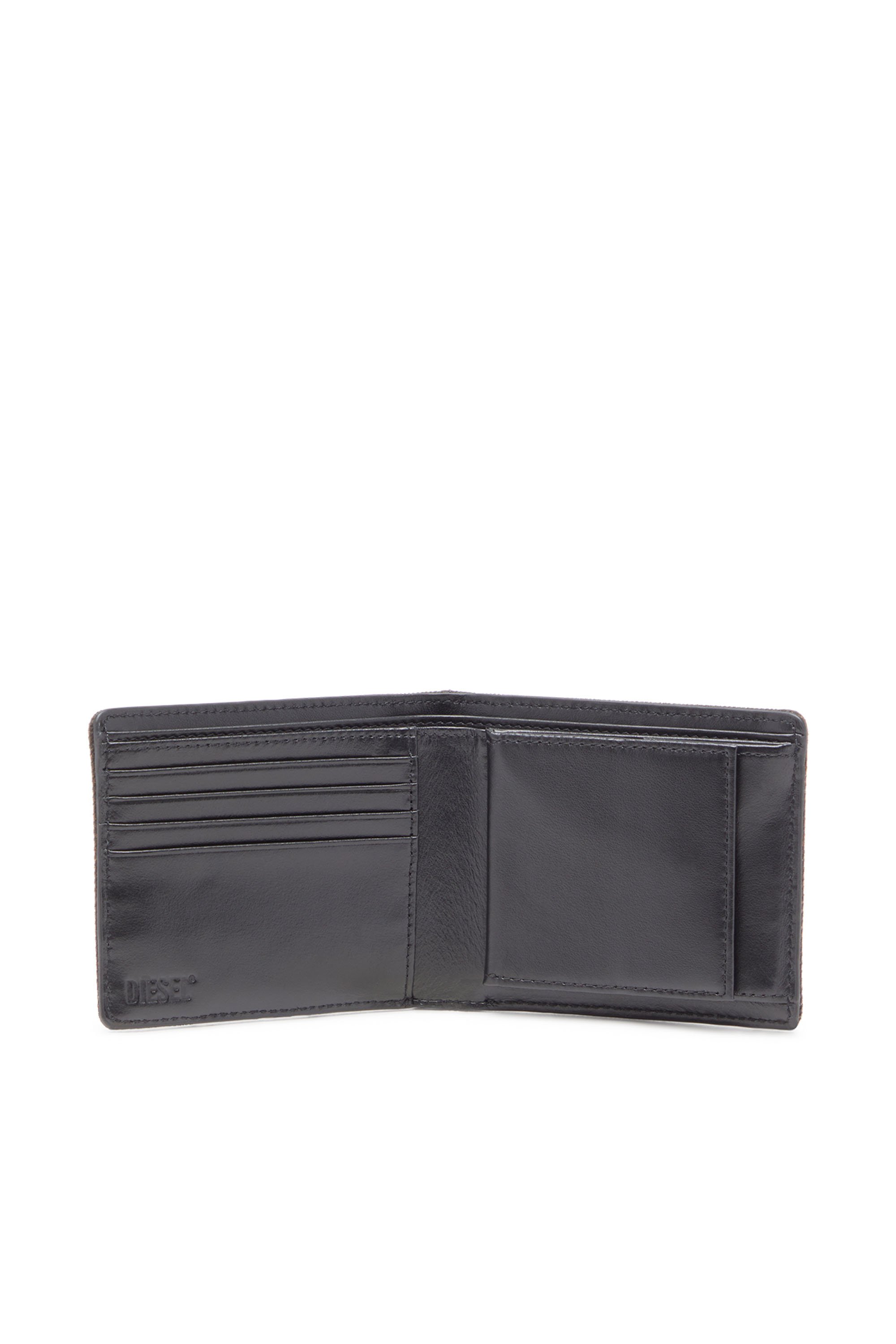 Diesel - MULTI-PKTS BI FOLD COIN S 3D, Portefeuille à deux volets en denim floqué enduit Homme in Noir - 3