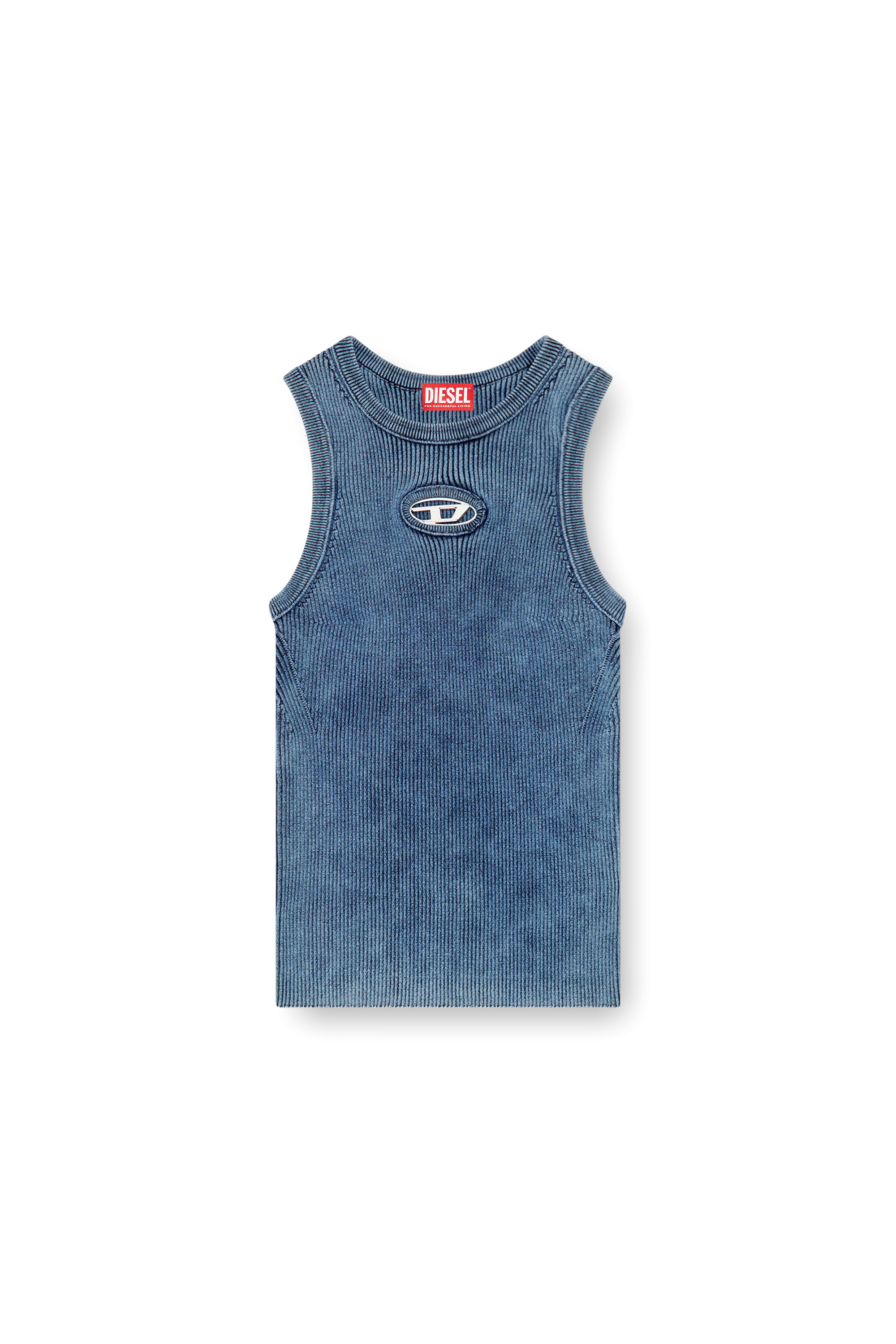 Diesel - M-ANCHOR-A-SL, Débardeur en maille côtelée avec Oval D Femme in Bleu - 3