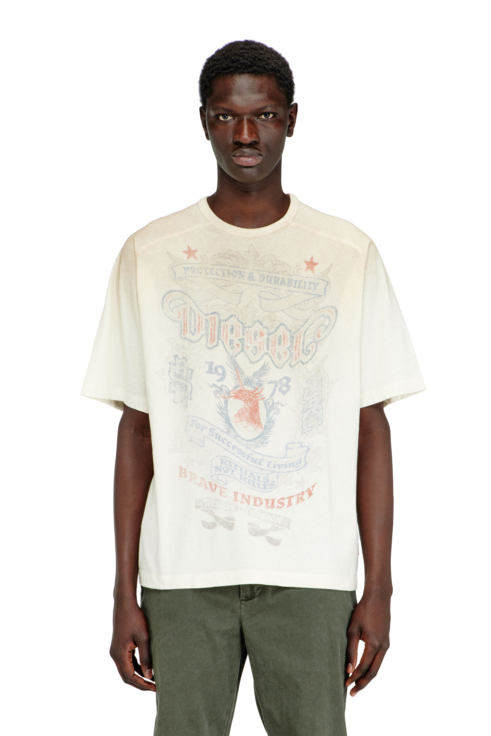 Diesel - T-ALECY, T-shirt avec motif blason Diesel Homme in Blanc - 1