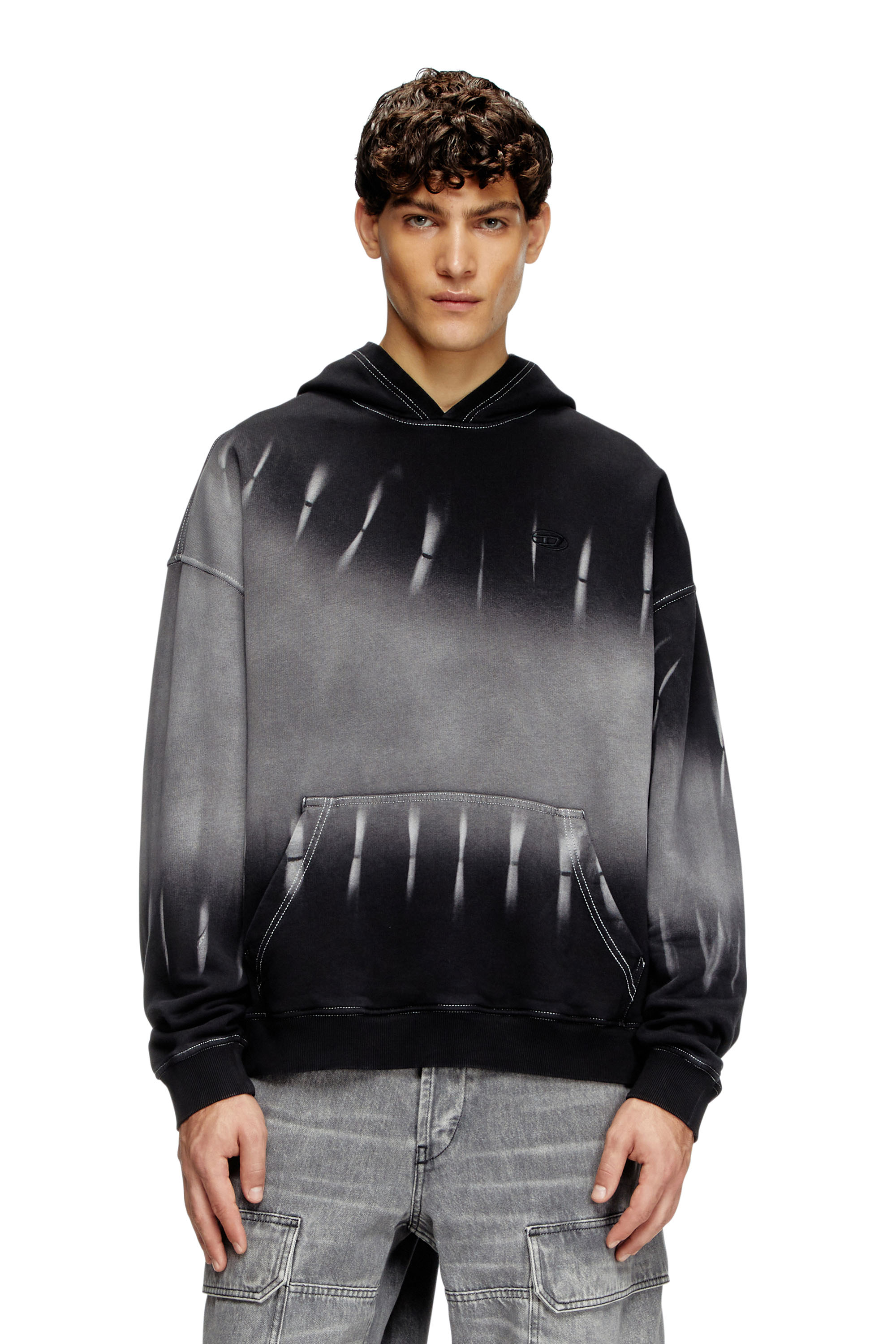 Diesel - S-BOXT-HOOD-R2, Sweat-shirt à capuche tie-dye avec logo imprimé Homme in Noir - 1