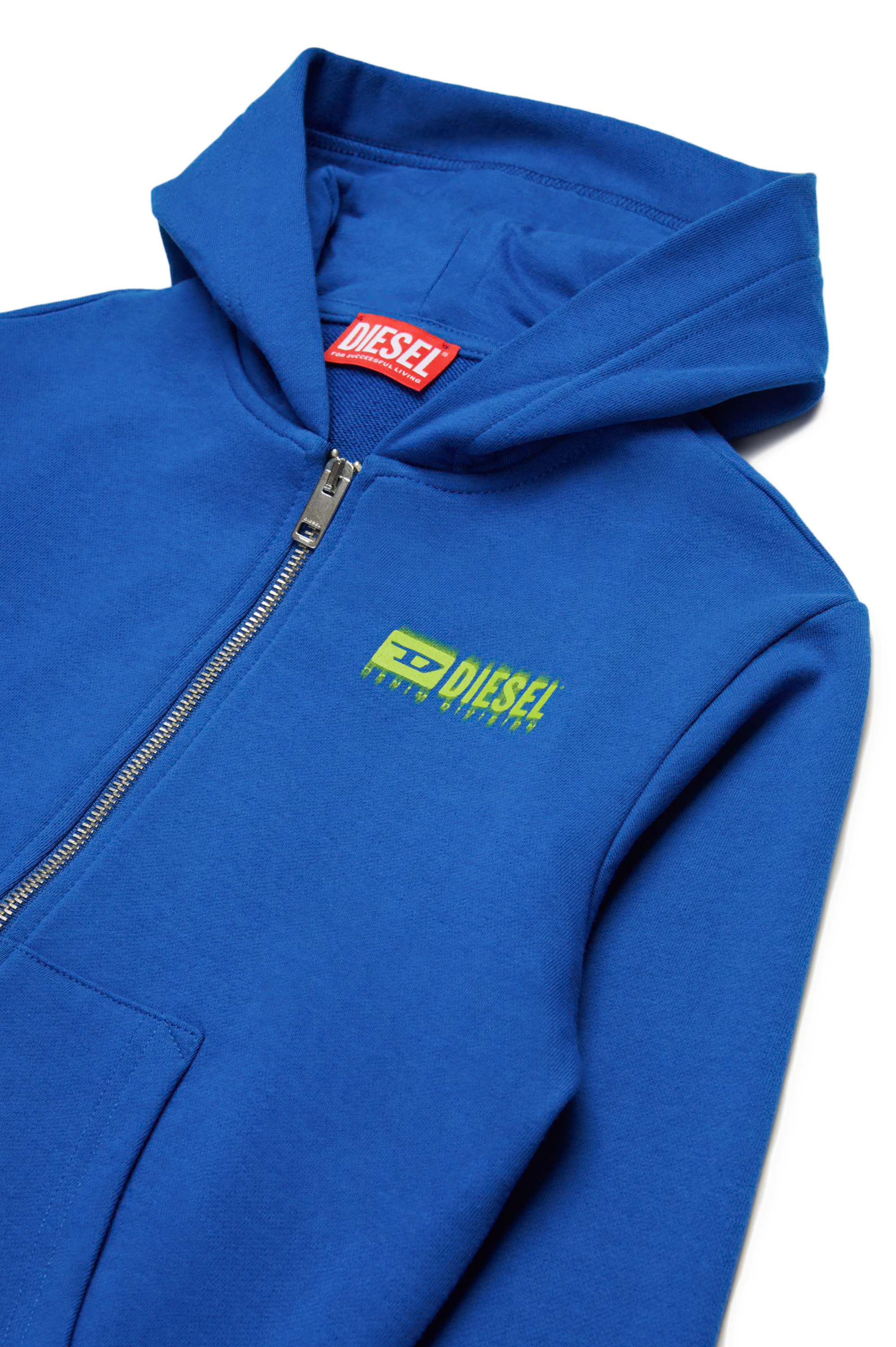 Diesel - SVOUGZIP OVER, Sweat-shirt à capuche zippé avec logo taché Homme in Bleu - 3