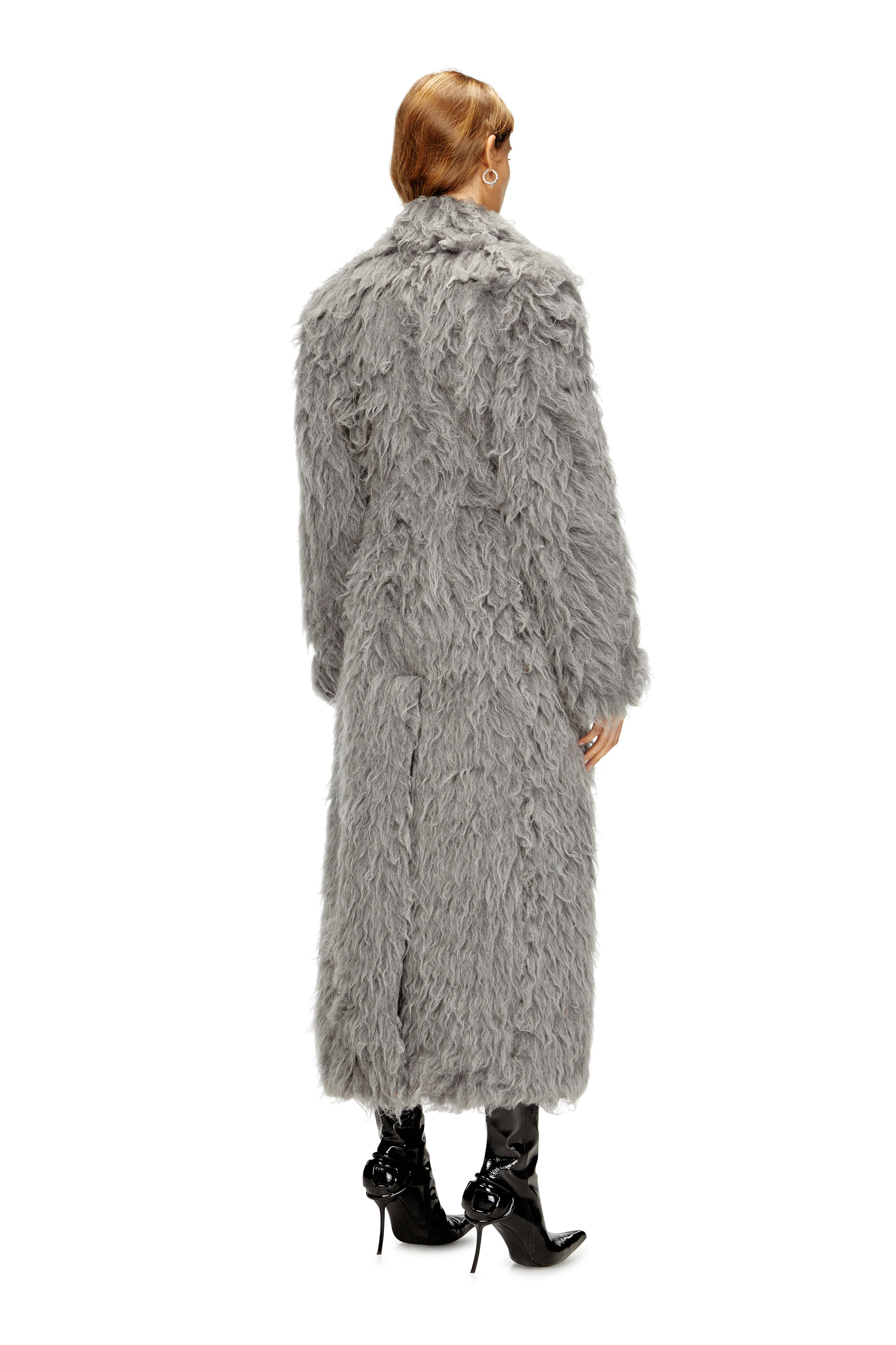 Diesel - W-GLAMO-R1, Manteau à poils longs Femme in Gris - 4