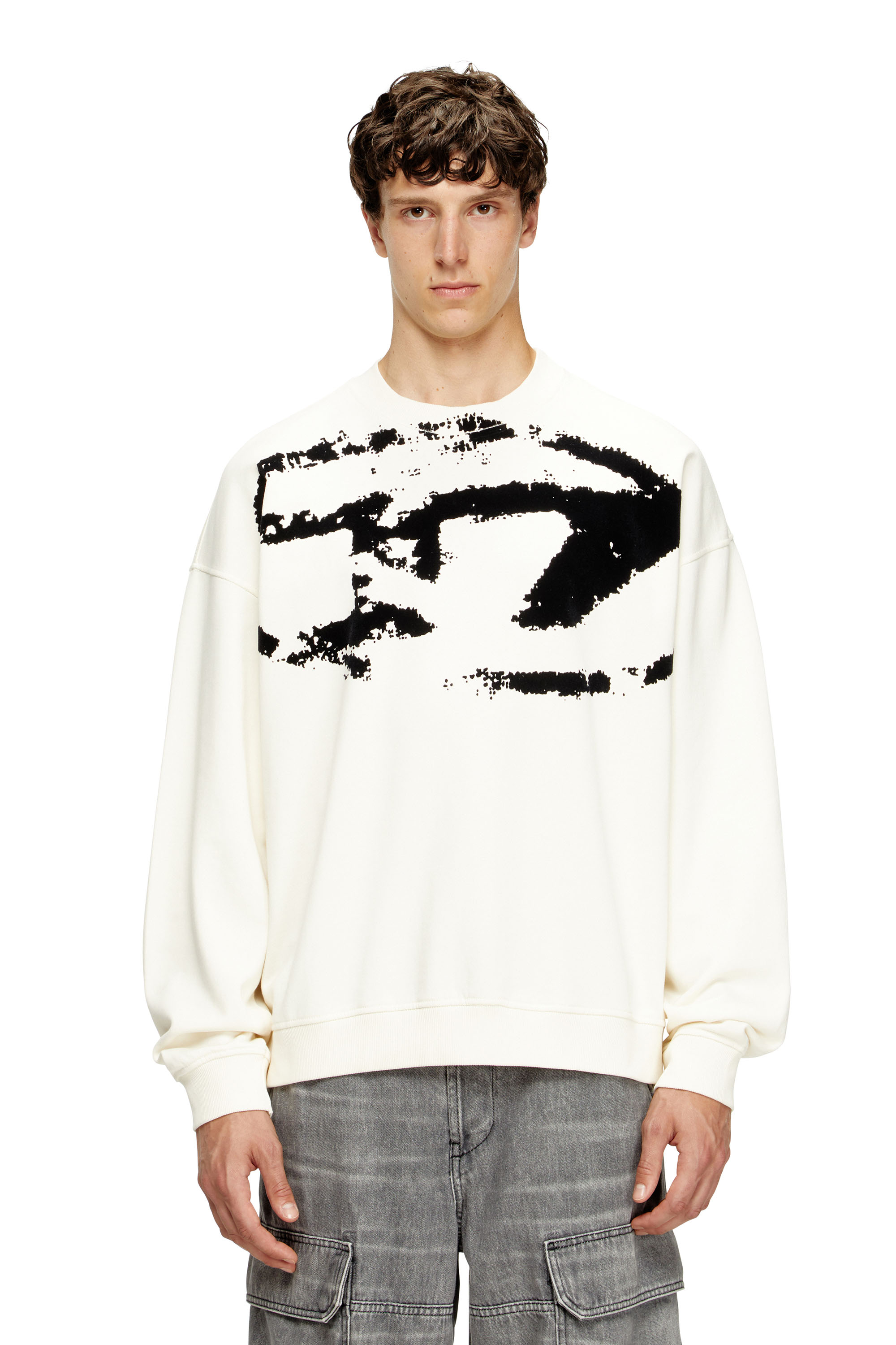Diesel - S-BOXT-N5, Sweat-shirt avec logo floqué effet vieilli Homme in Blanc - 3