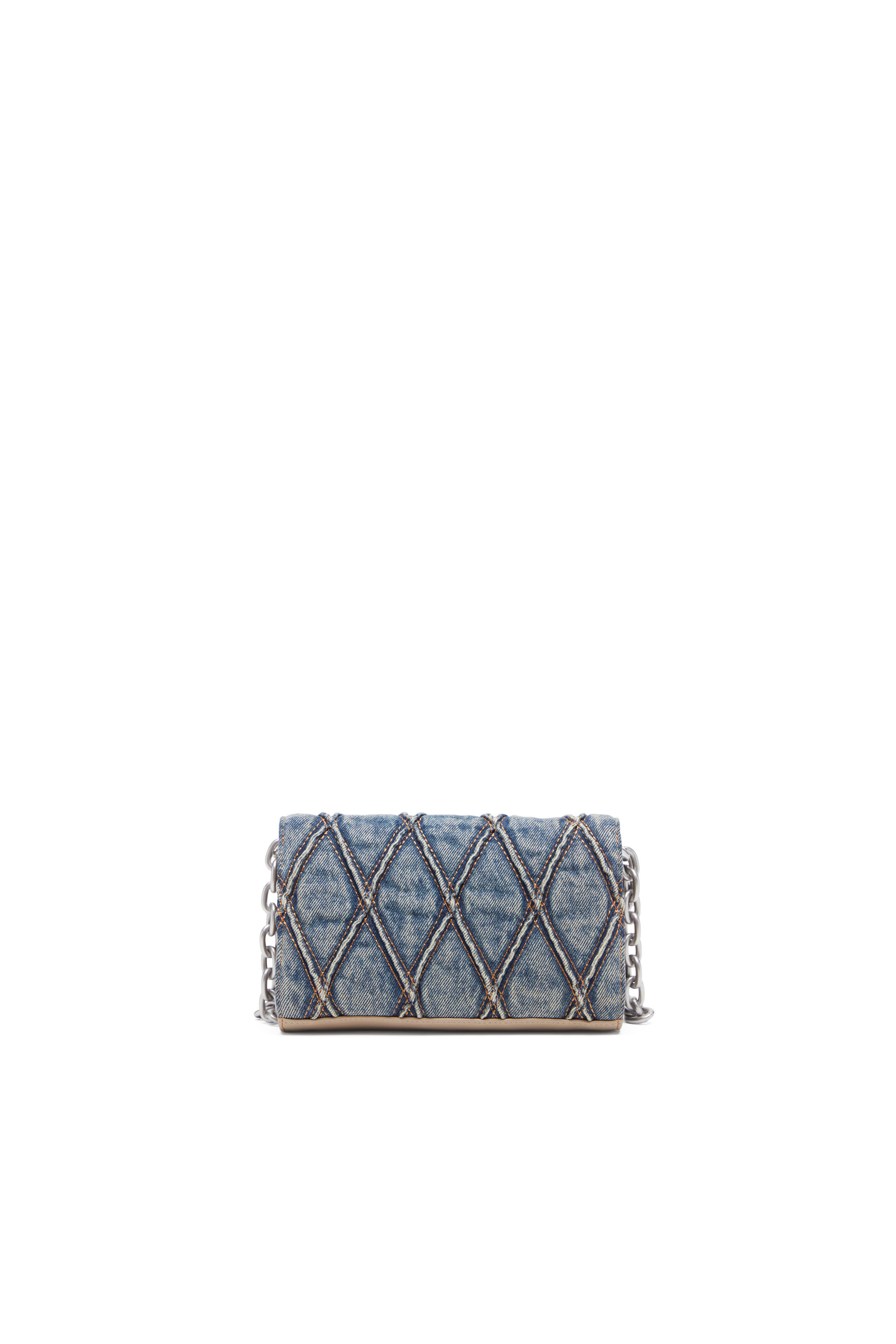 Diesel - CHARM-D WALLET STRAP, Porte-monnaie en denim matelass&eacute; motif argyle Femme in Bleu - 2