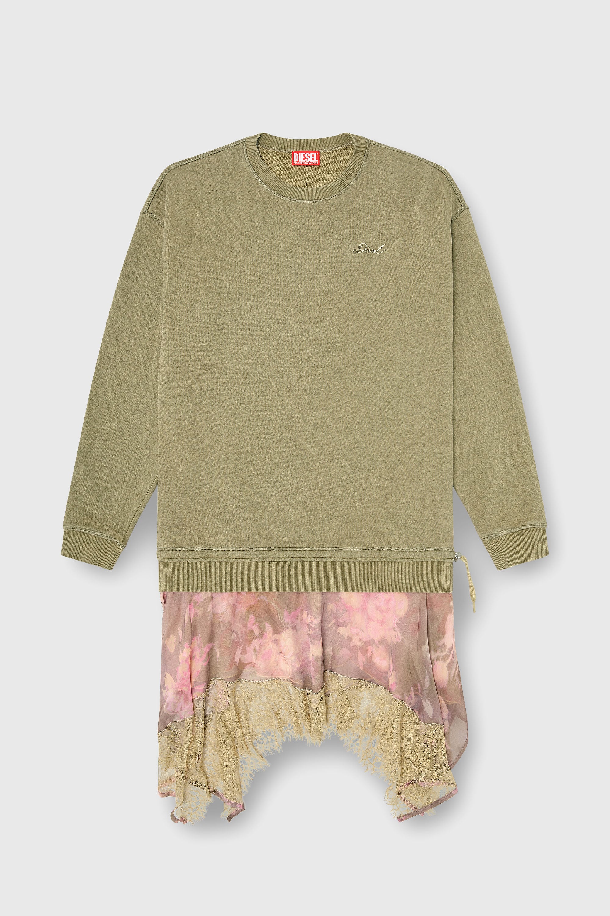 Diesel - D-ORELY, Woman's Sweatshirt dress with chiffon and lace skirt in Pink/Green - 1
