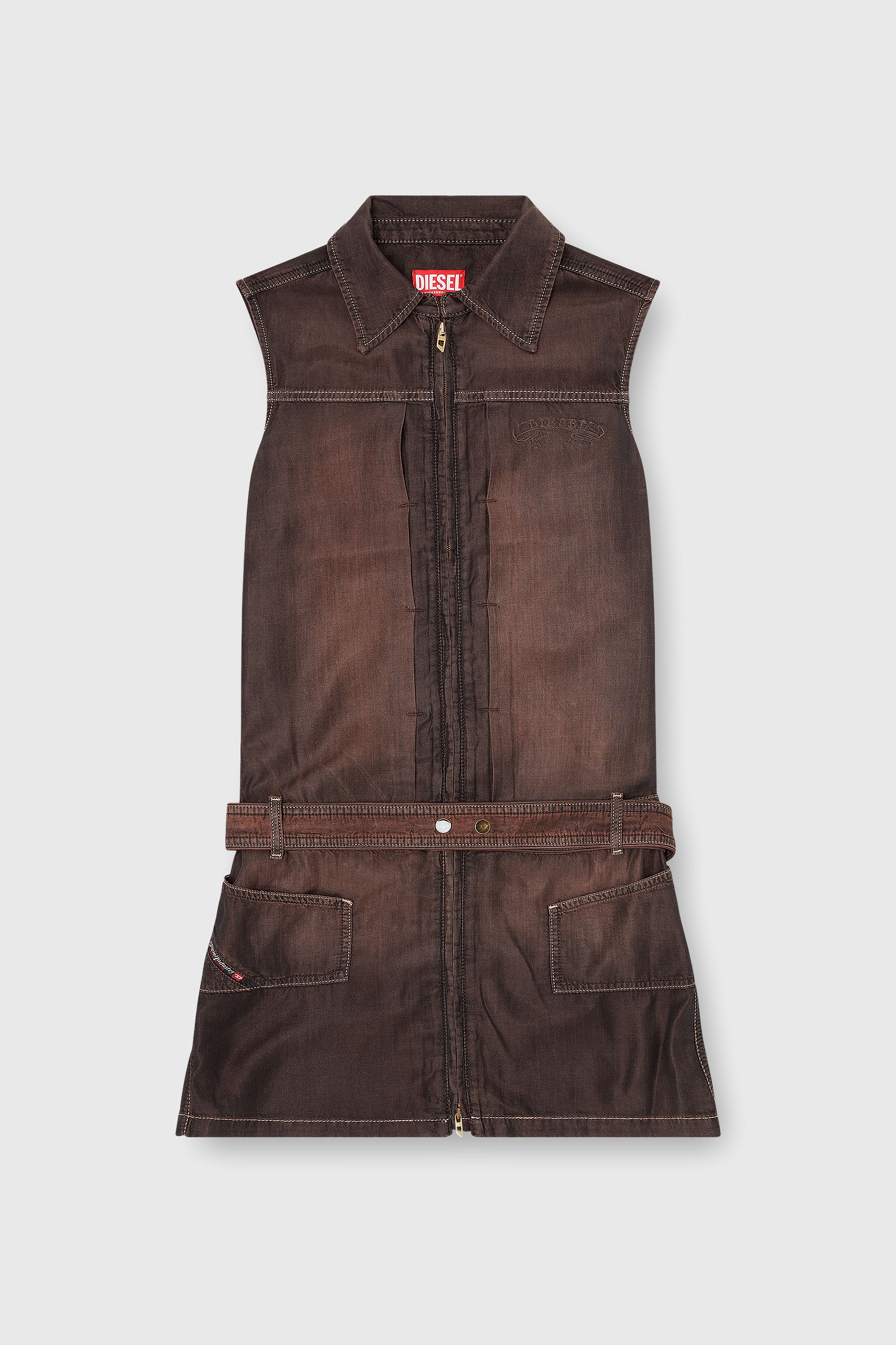 Diesel - DE-EDROS-S, Woman's Minidress in fluid coated denim in Brown - 2