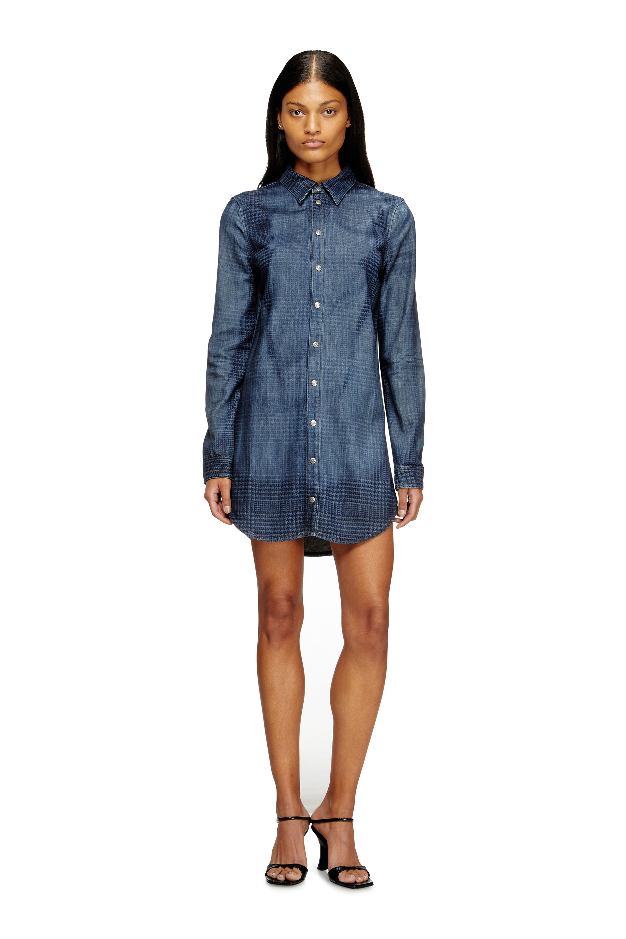 Diesel - DE-EAZY DRESS-S, Robe-chemise en denim fluide Prince de Galles Femme in Bleu - 2