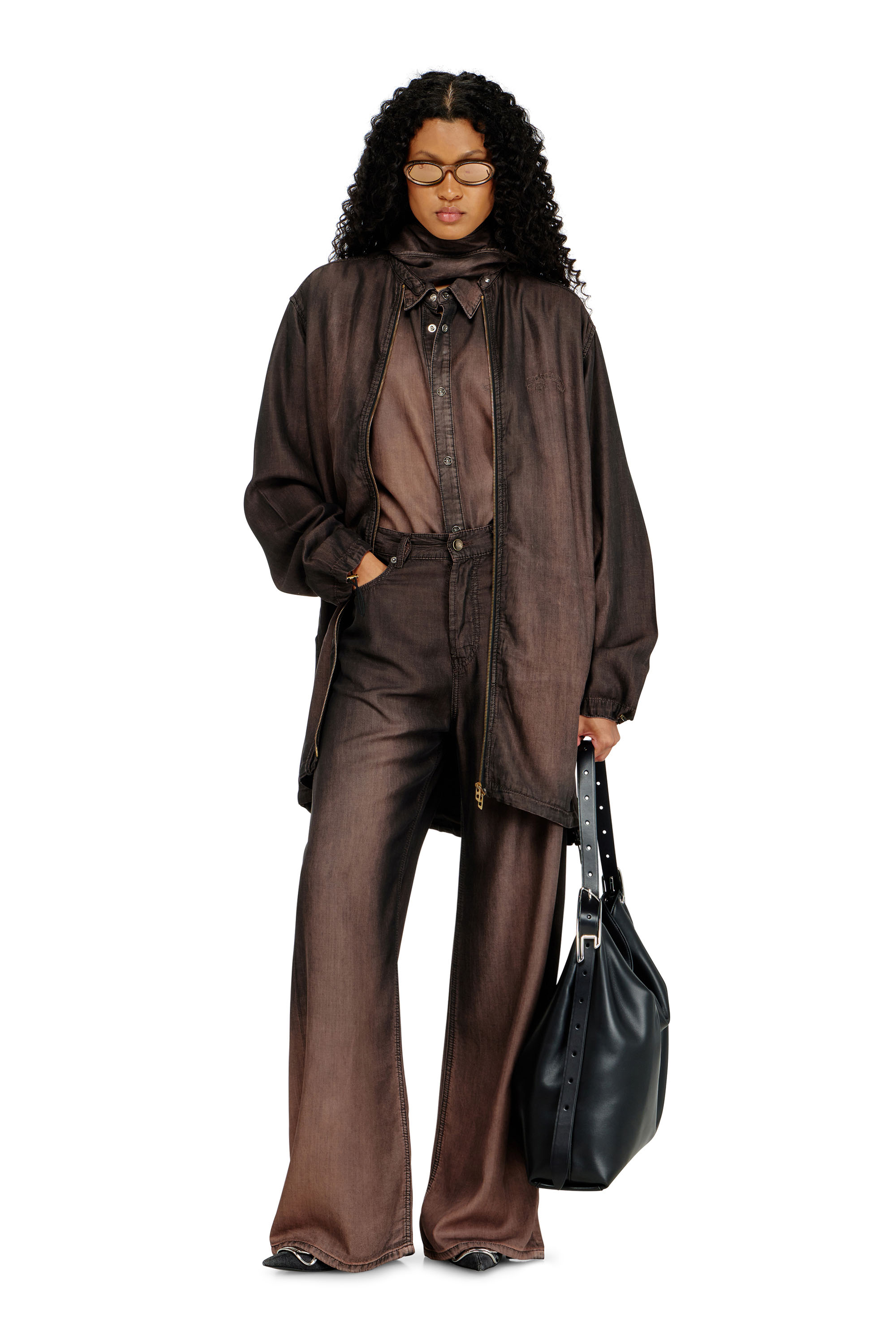 Diesel - DE-TROIT-S, Veste l&eacute;g&egrave;re en denim fluide enduit Femme in Marron - 2