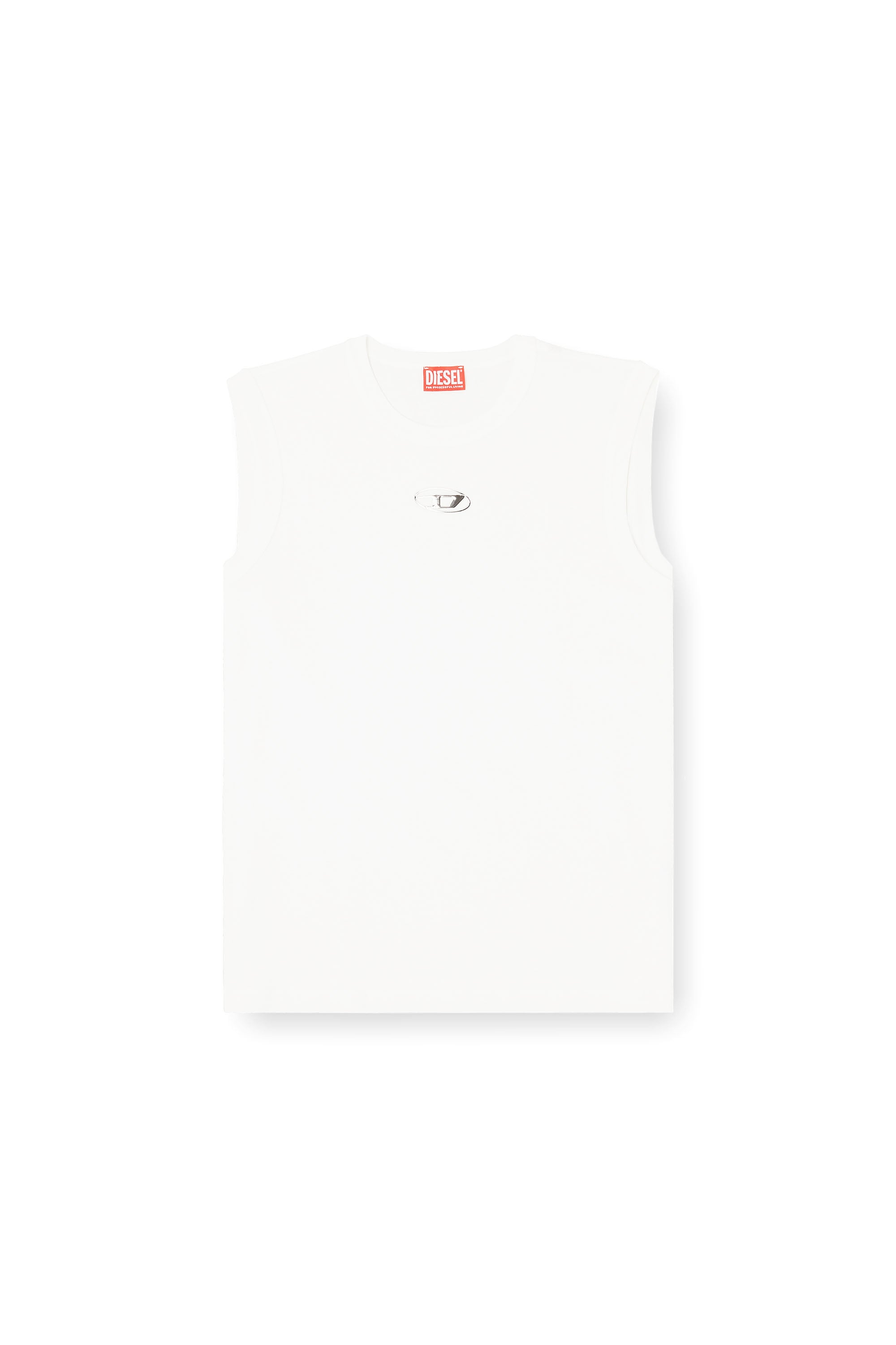 Diesel - T-BISCO-IOD, D&eacute;bardeur en coton avec un Oval D m&eacute;tallis&eacute; Homme in Blanc - 3