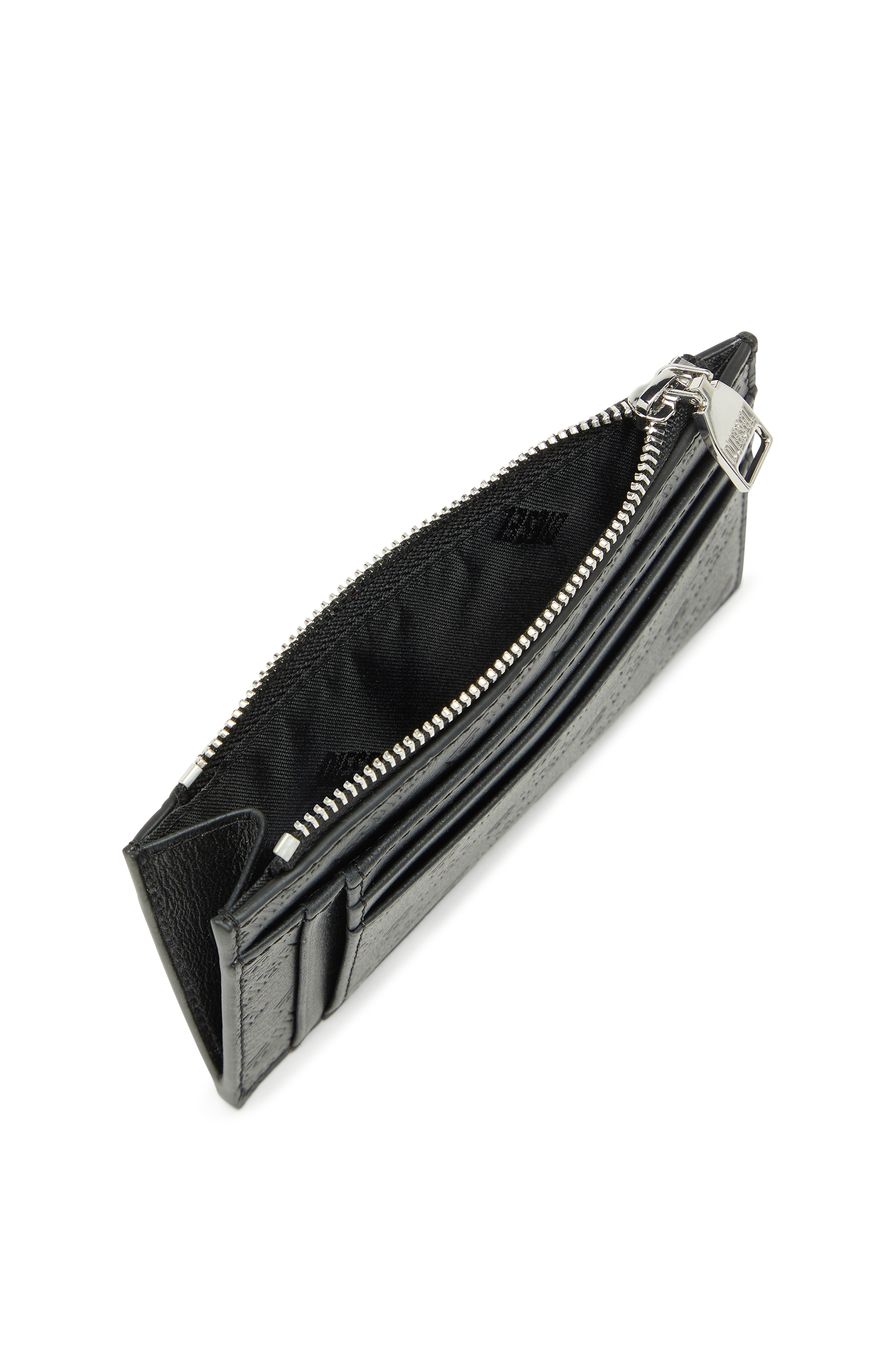 Diesel - MONOGRAM CARD CASE VI, Man's Embossed leather card holder with zip pocket in Black - 3