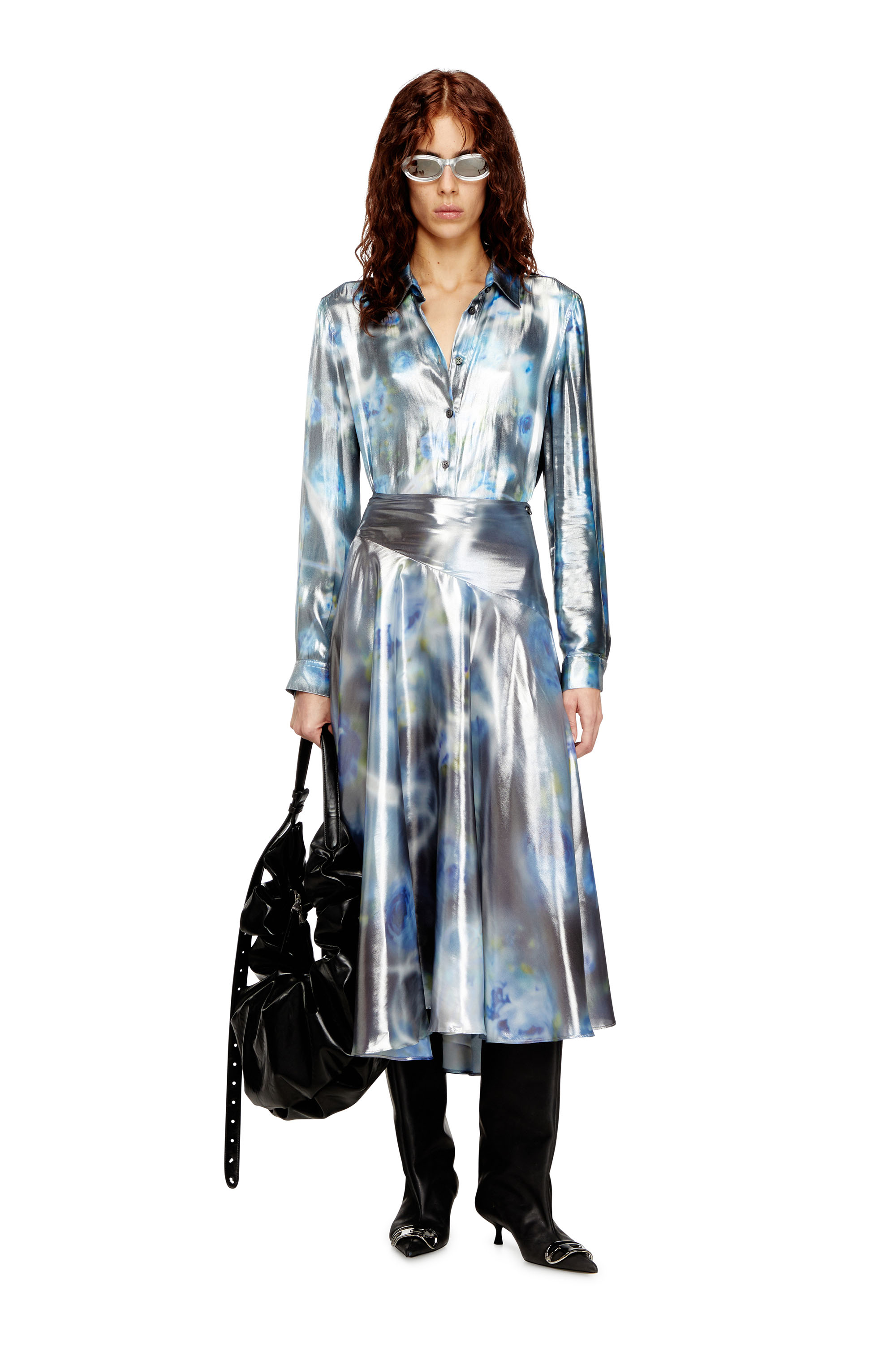 Diesel - O-ZULIE-S2, Jupe à demi-longueur métallique avec imprimé rose flou Femme in ToBeDefined - 2