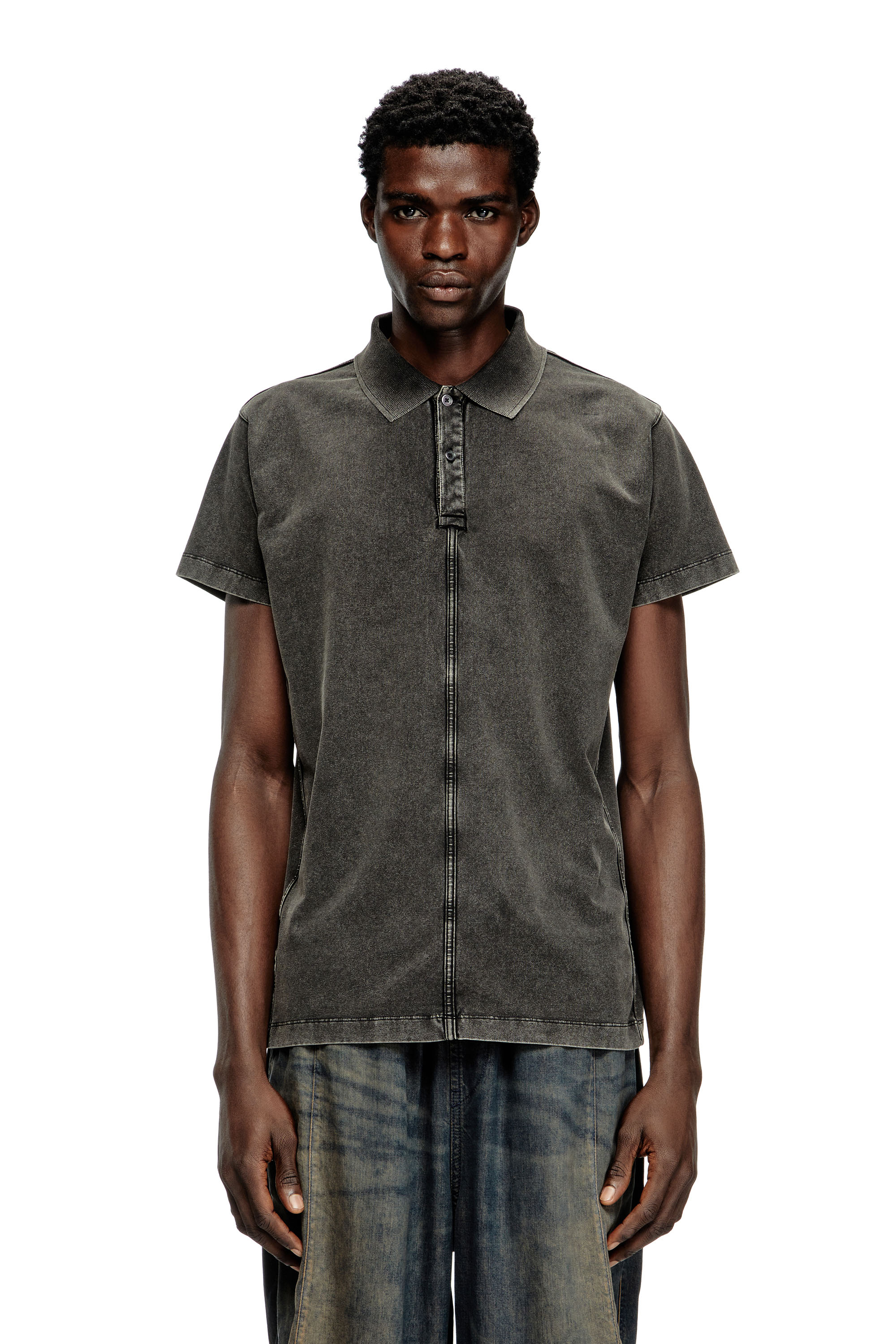 Diesel - T-NOMELY, Polo en jersey effet denim Homme in Noir - 1