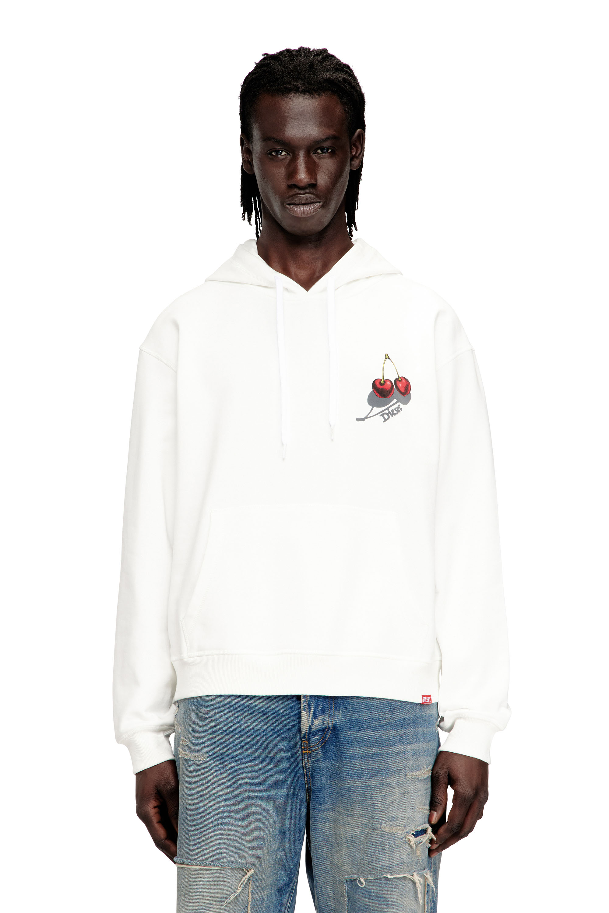 Diesel - SV-S-NORM-HOOD-CHER, Sweat &agrave; capuche en coton avec motif cerise Mixte in Blanc - 3