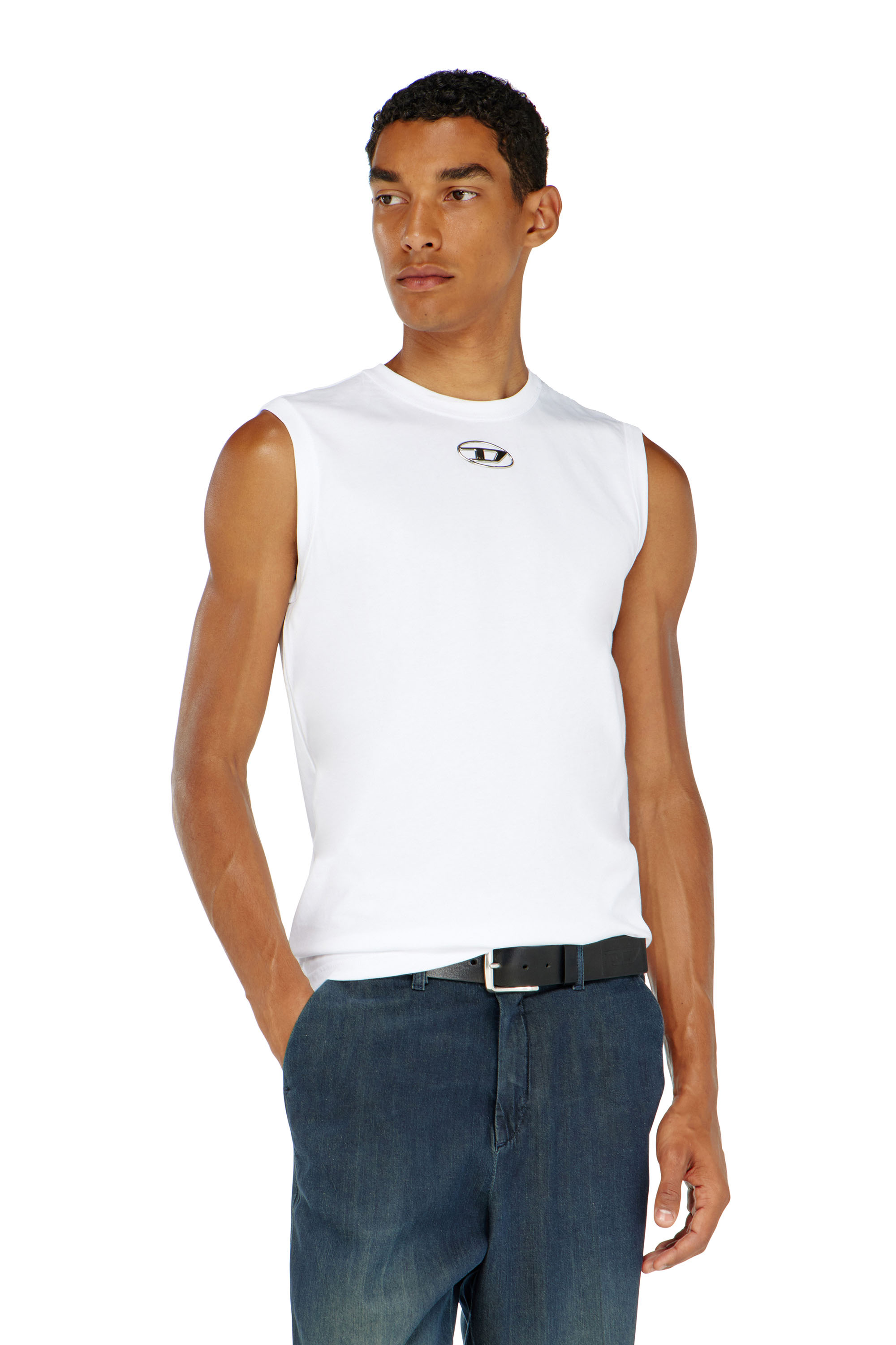 Diesel - T-BISCO-OD, D&eacute;bardeur avec Oval D m&eacute;tallis&eacute; Homme in Blanc - 3