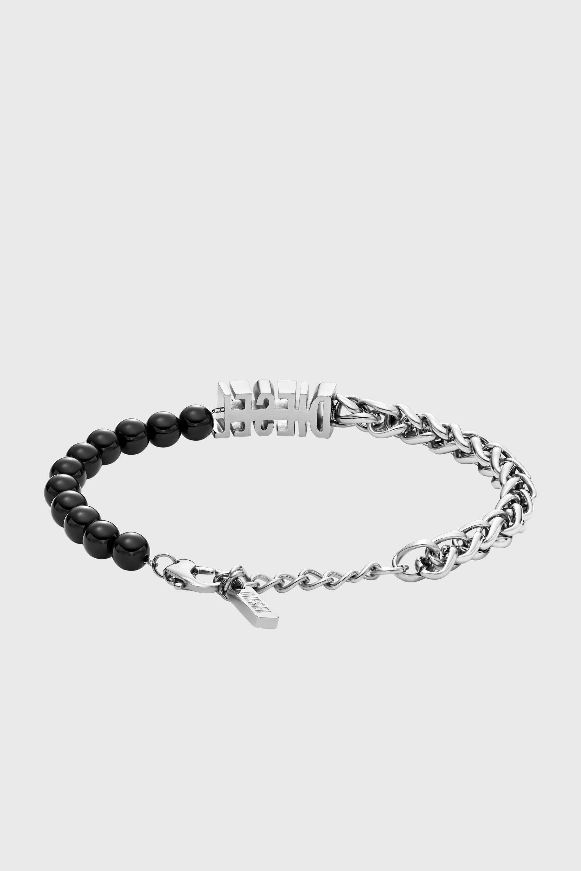 Diesel - DX1541040 JEWEL, Bracelet cha&icirc;ne en perles d'agate noire Mixte in Gris argent&eacute; - 2