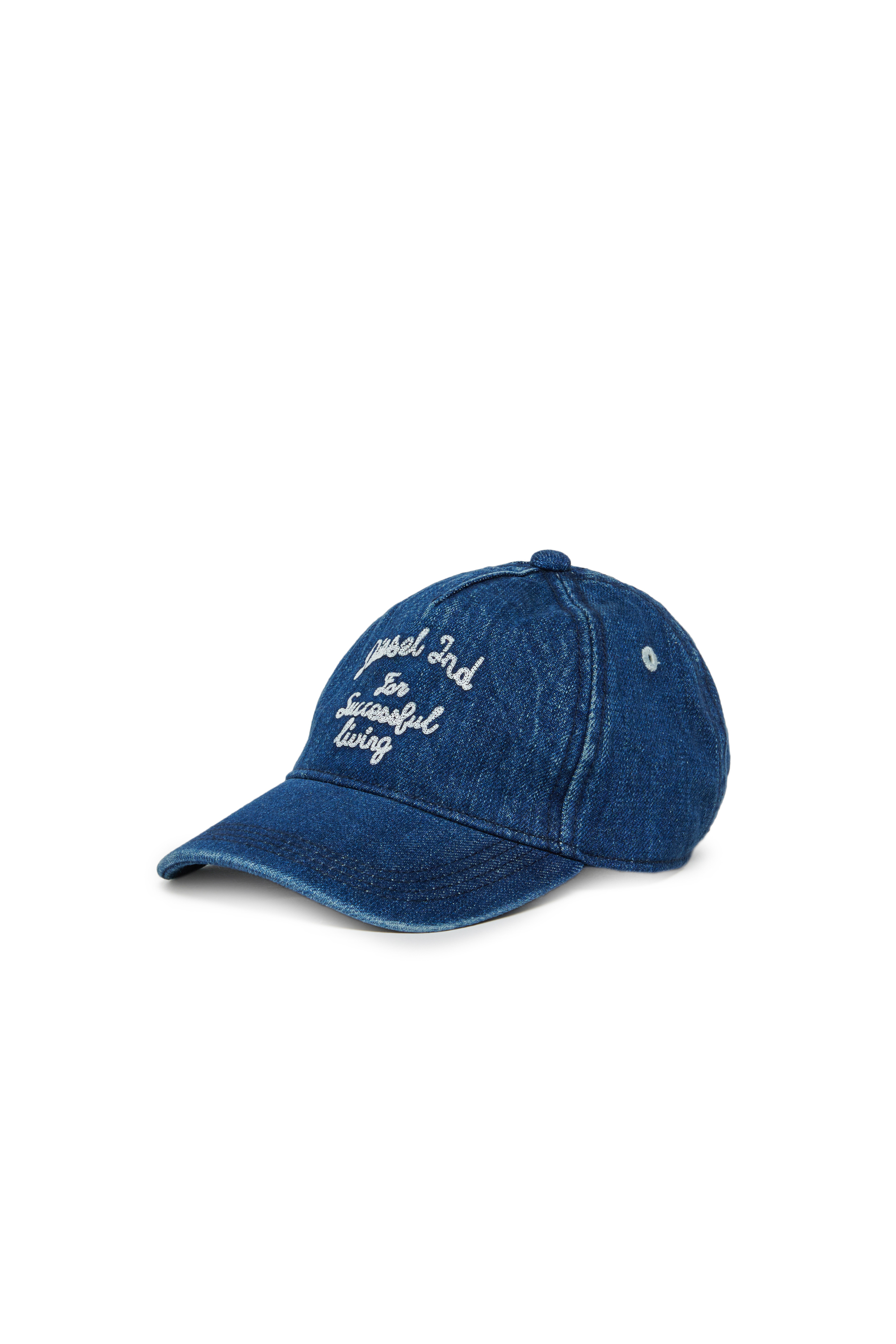 Diesel - FERMYB, Casquette de baseball en denim avec broderie Homme in Bleu - 1