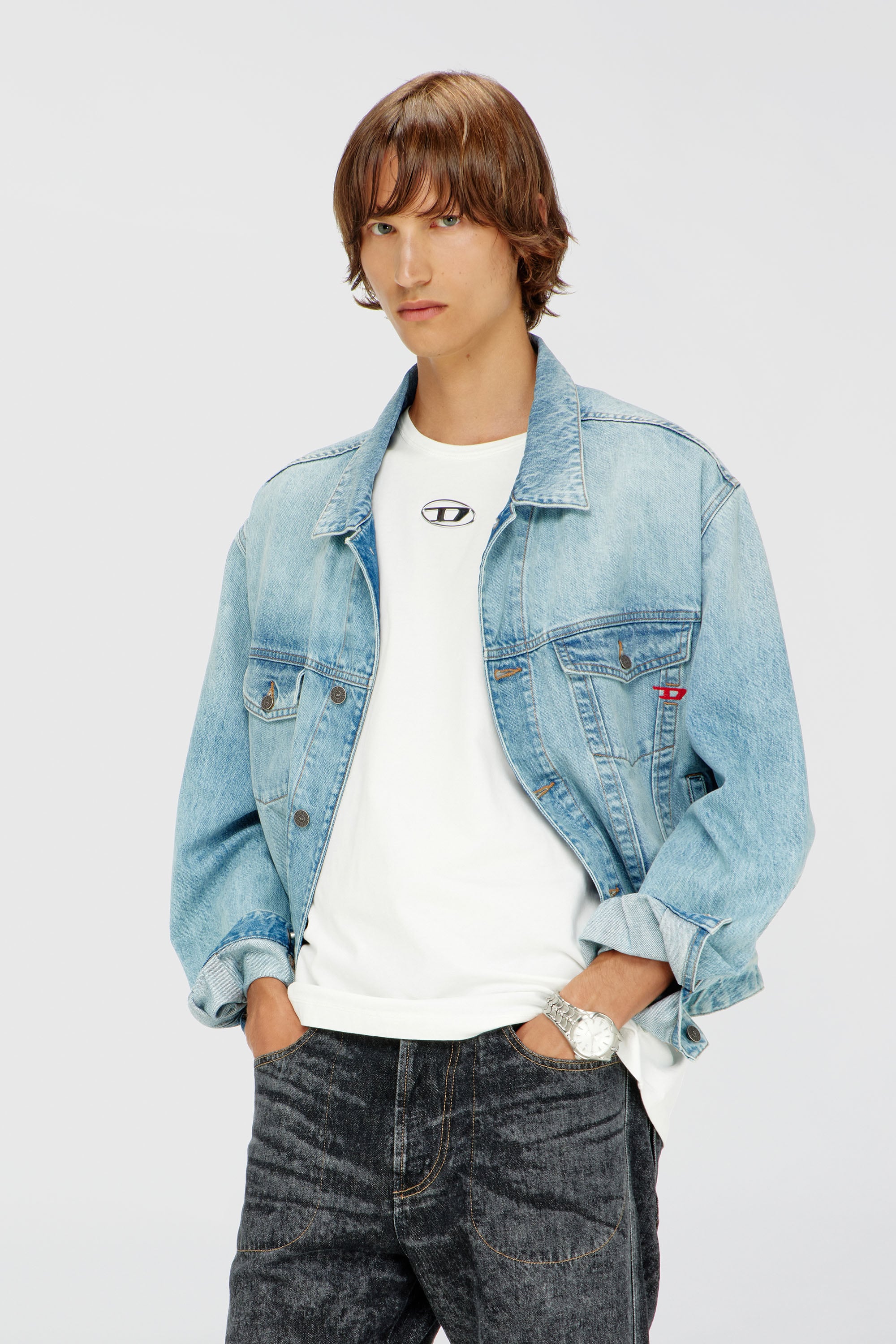 Diesel - T-NORM-IOD, T-shirt en coton l&eacute;ger avec logo Ovale D m&eacute;tallis&eacute; Homme in Blanc - 1