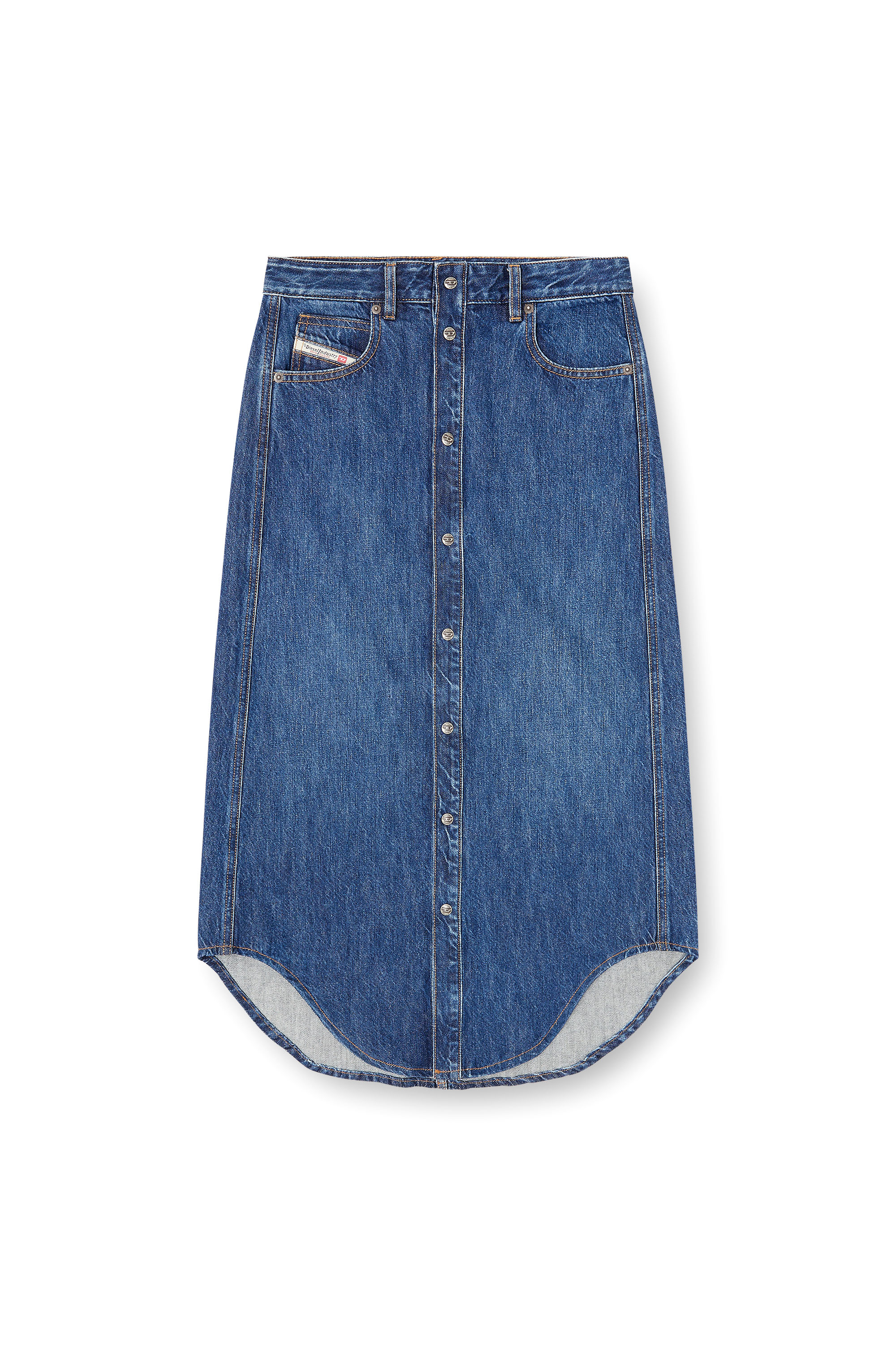 Diesel - DE-ARD-LONG, Jupe en denim avec boutons sur le devant Femme in Bleu - 3