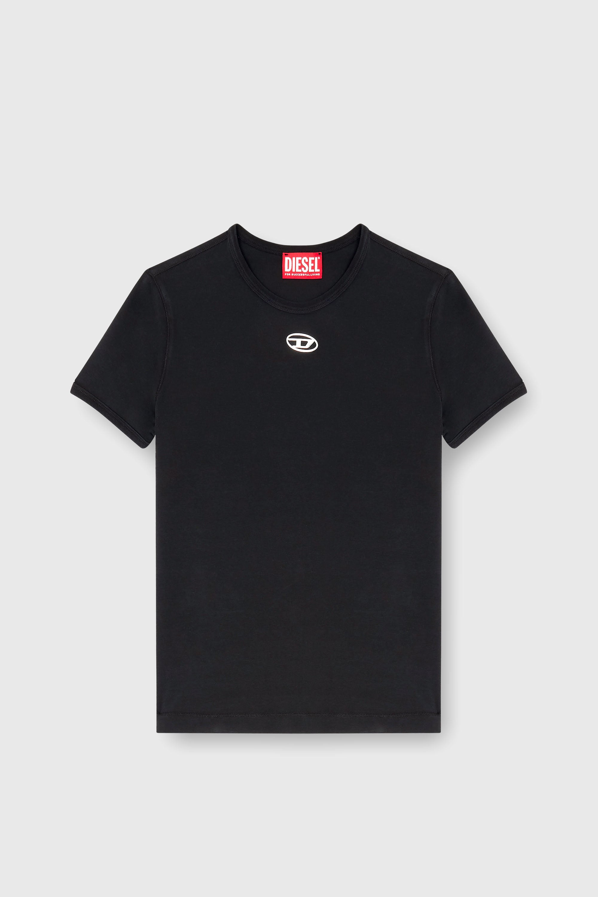 Diesel - T-UNCUTIESLONG-OD, Woman's Slim T-shirt with metallic Oval D in Black - 2