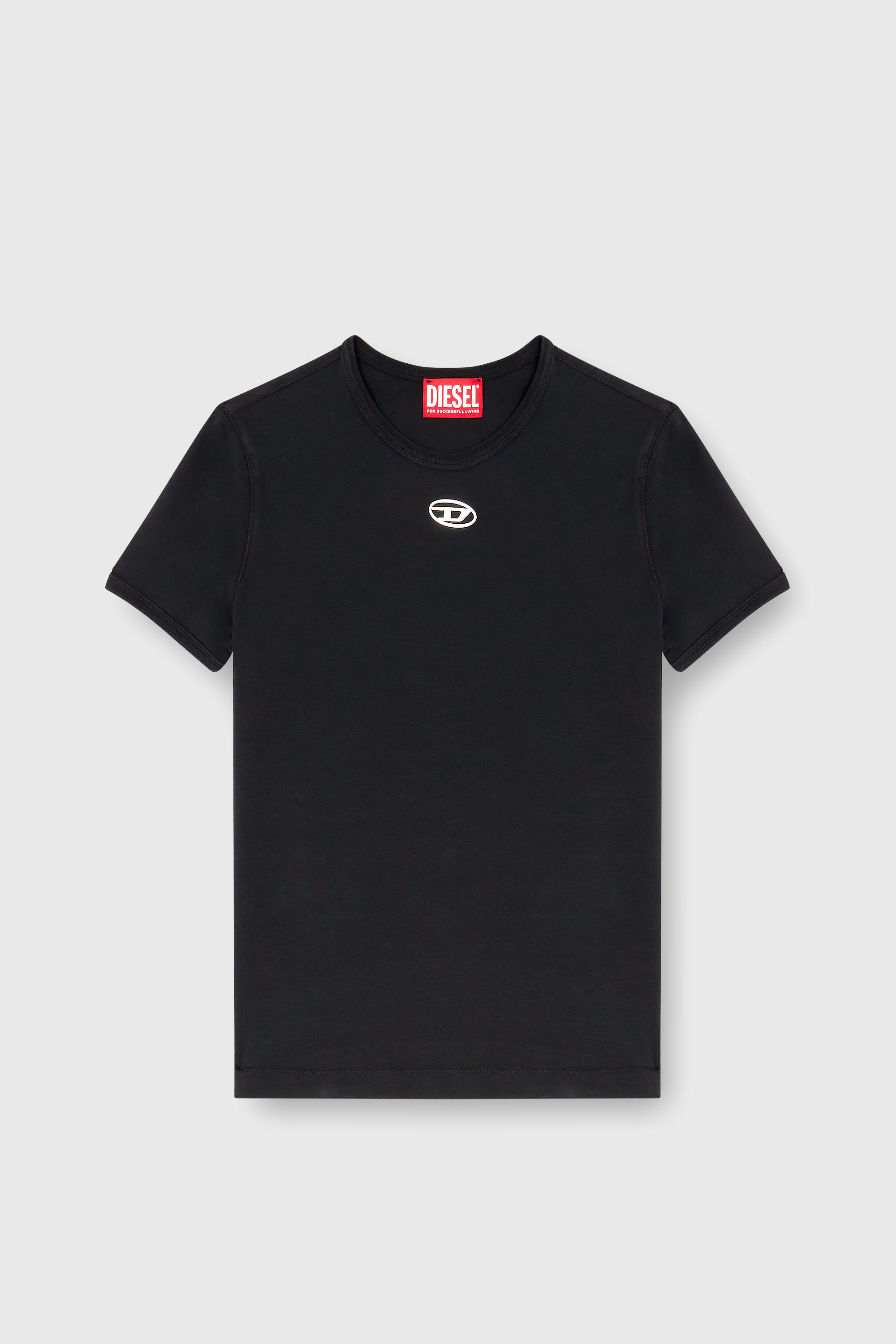 Diesel - T-UNCUTIESLONG-OD, T-shirt ajust&eacute;e avec ovale D m&eacute;tallique Femme in Noir - 2