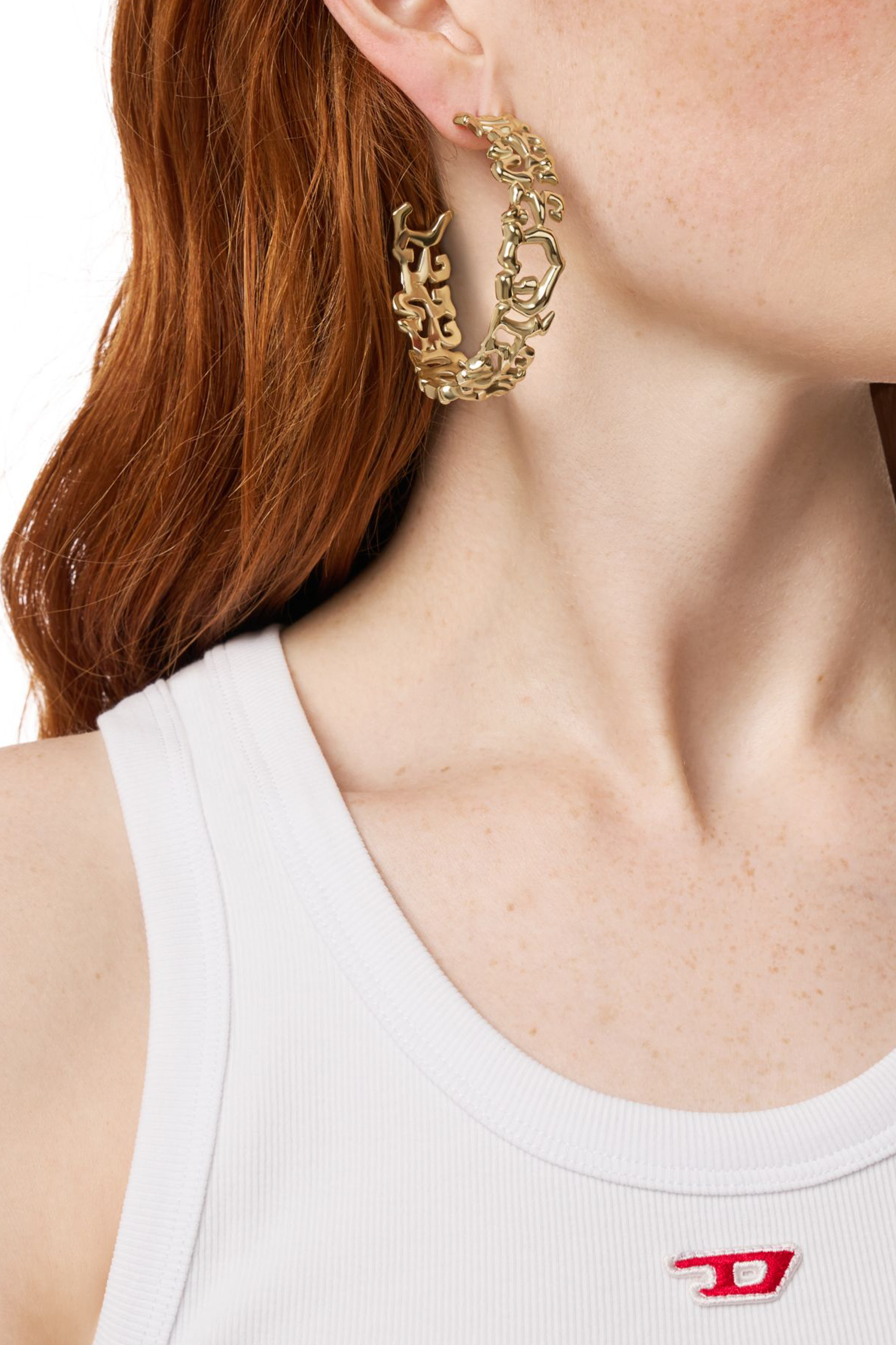 Diesel - DX1656710 JEWELLERY, Boucles d'oreilles cr&eacute;oles en acier inoxydable Mixte in Dor&eacute; - 3