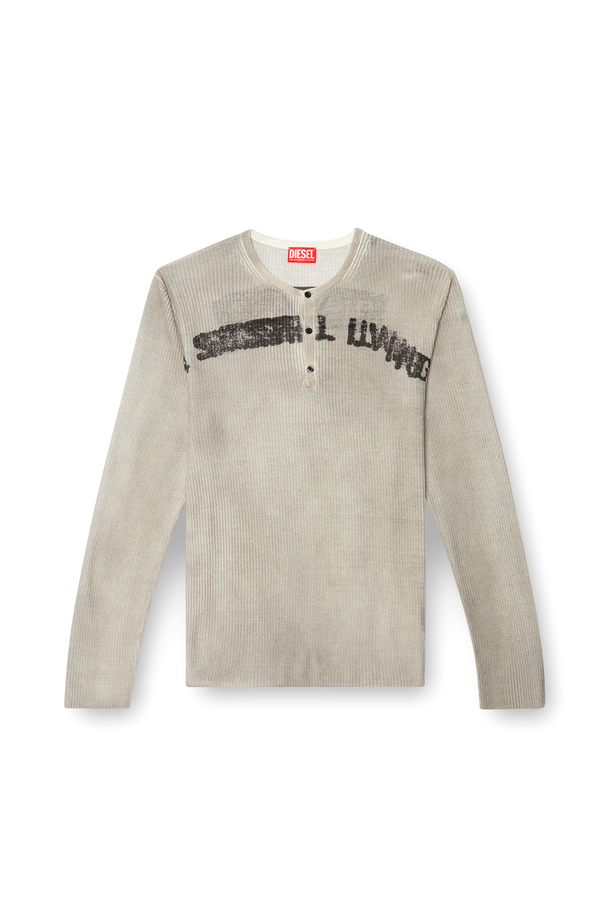 Diesel - K-ROBBY, Pull Henley effet sali, en lin Mixte in Beige - 4