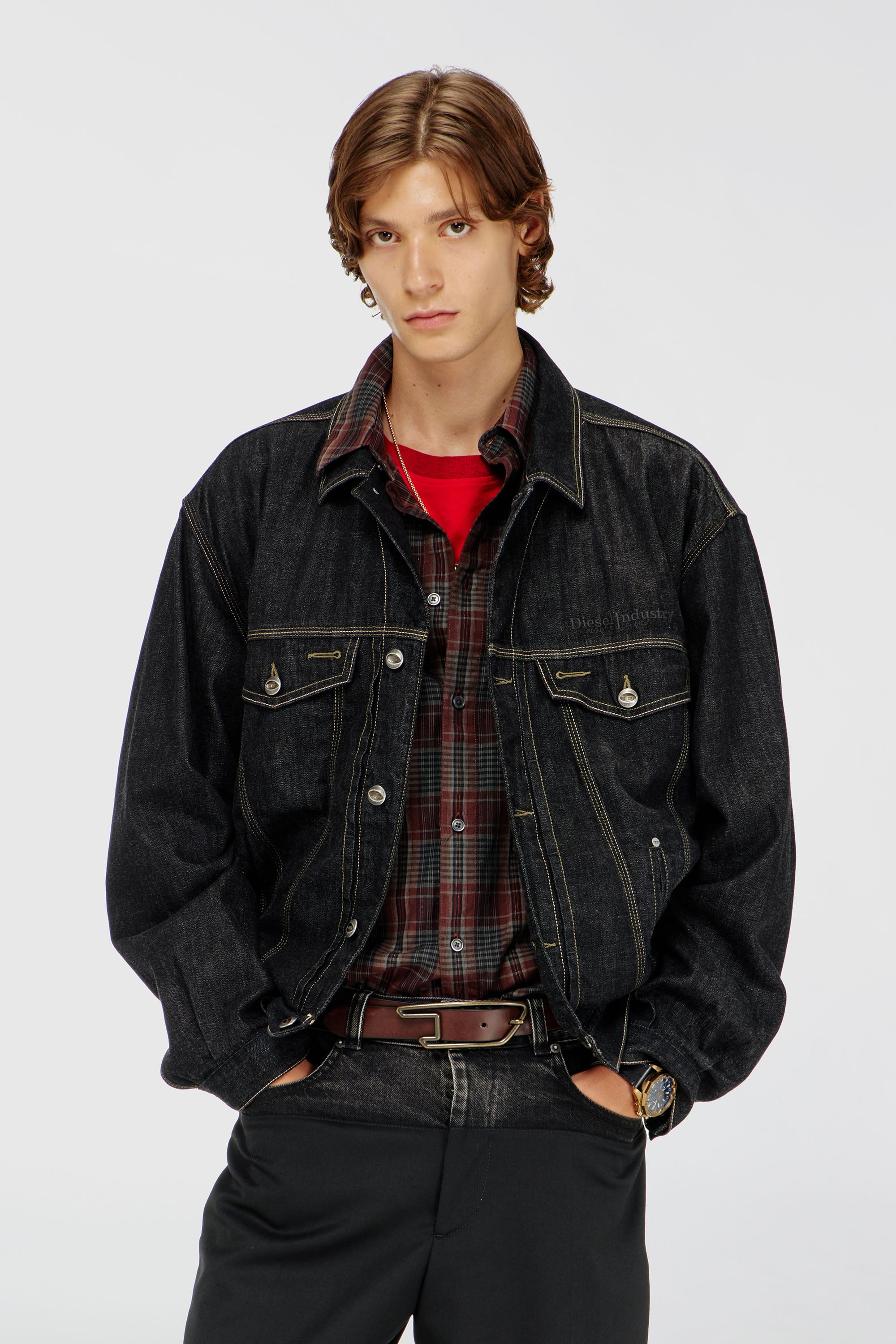 Diesel - D-DENVER, Veste trucker en denim rinse Mixte in Noir - 1