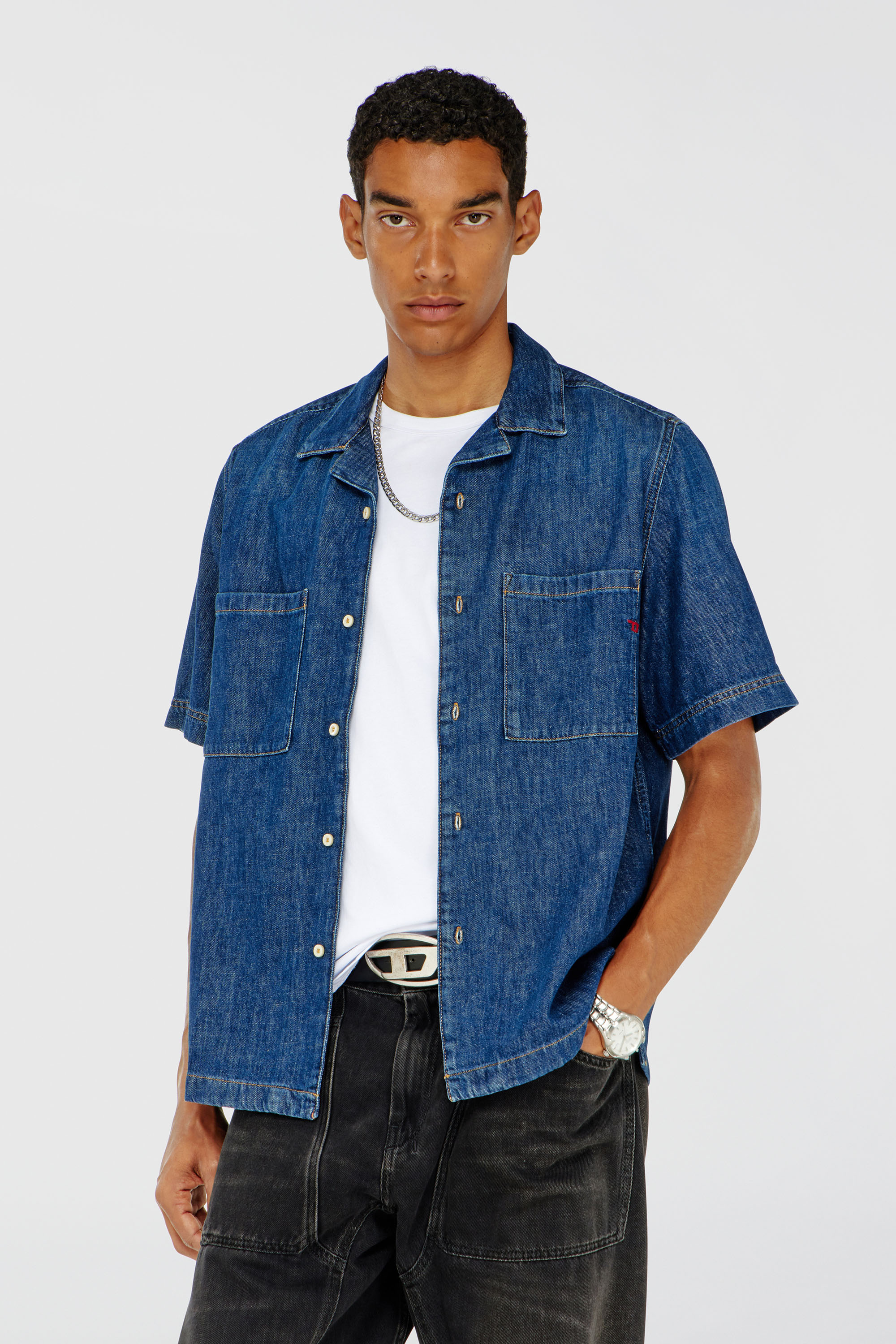 Diesel - D-PAROSHORT, Chemise bowling en denim Homme in Bleu - 1