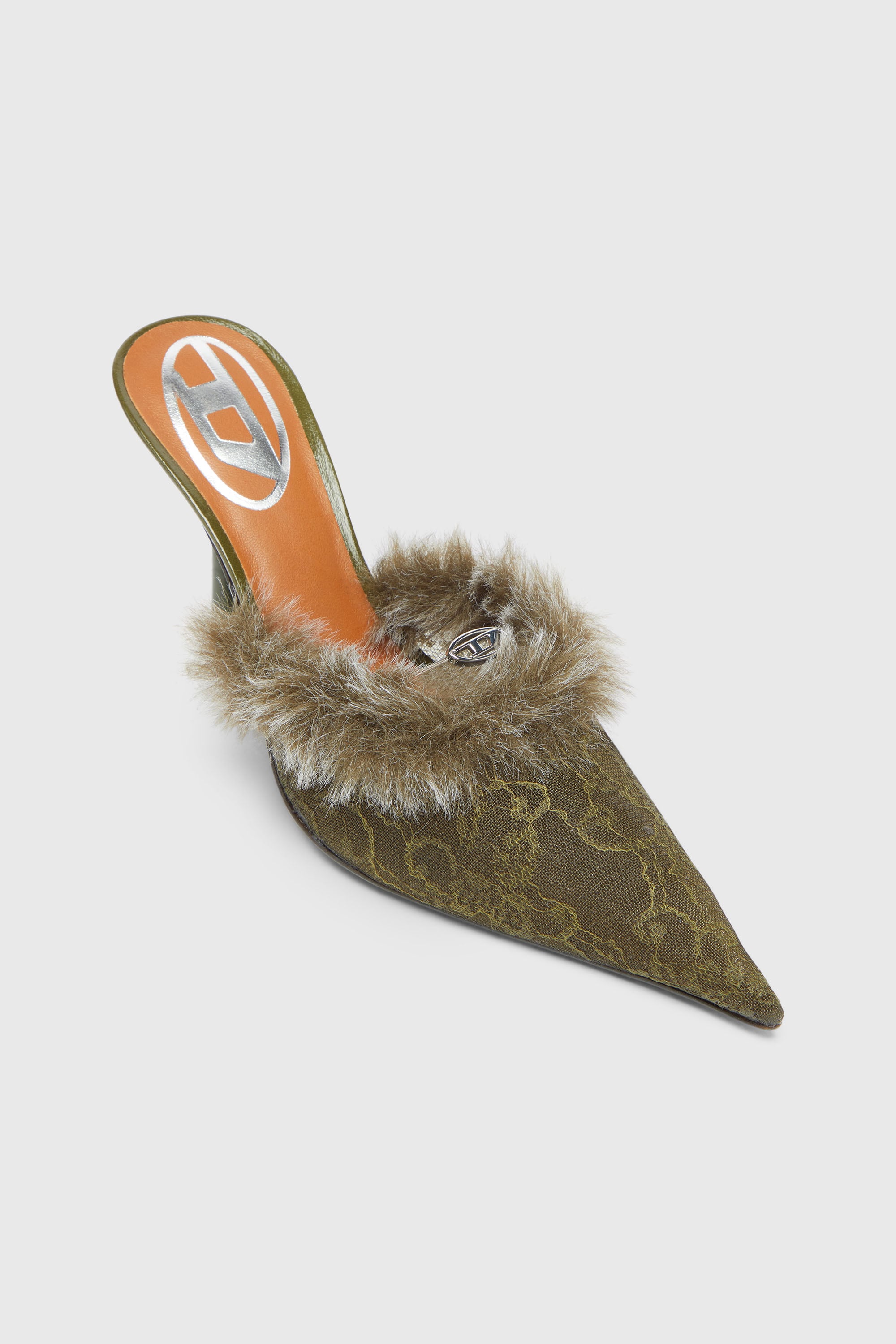 Diesel - D-JEWELS  MULE FUR 90, D-Jewels - Mules en nylon avec bordure duveteuse Femme in Vert - 6