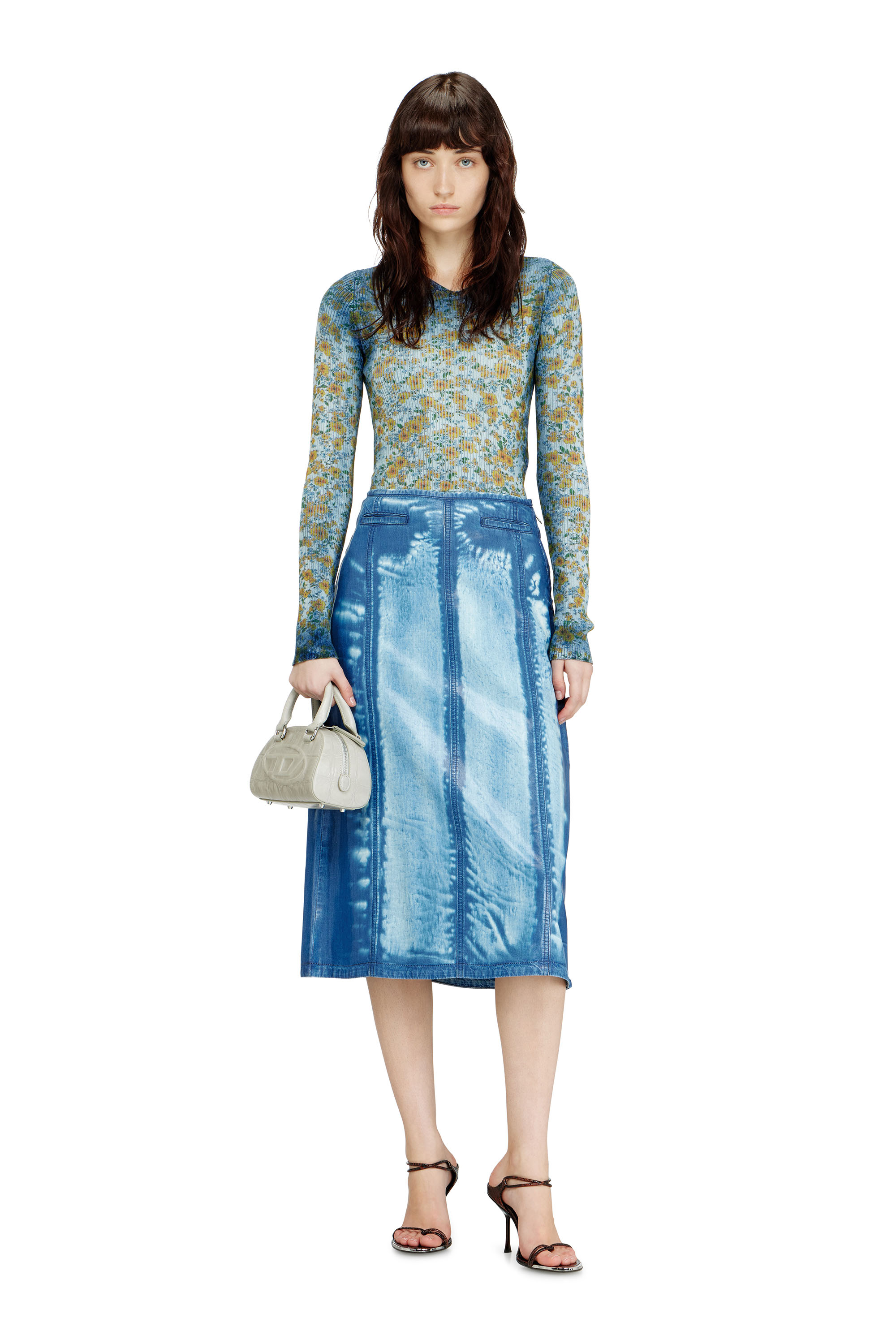 Diesel - M-EGE, Haut en maille c&ocirc;tel&eacute;e avec effet floral radiographique Femme in Bleu - 2