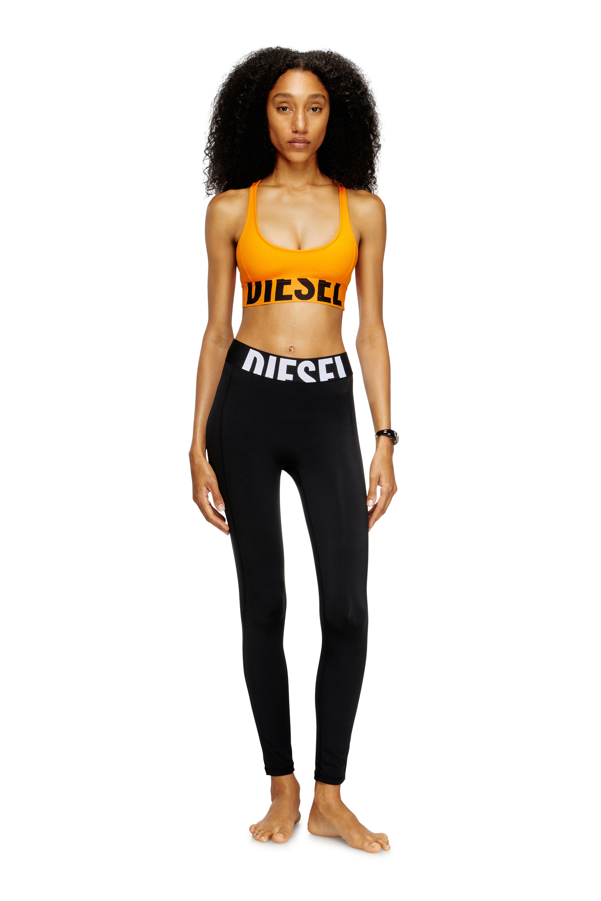 Diesel - ALLISON-D-POP, Brassière de sport en microfibre avec logo tronqué Femme in Orange - 2