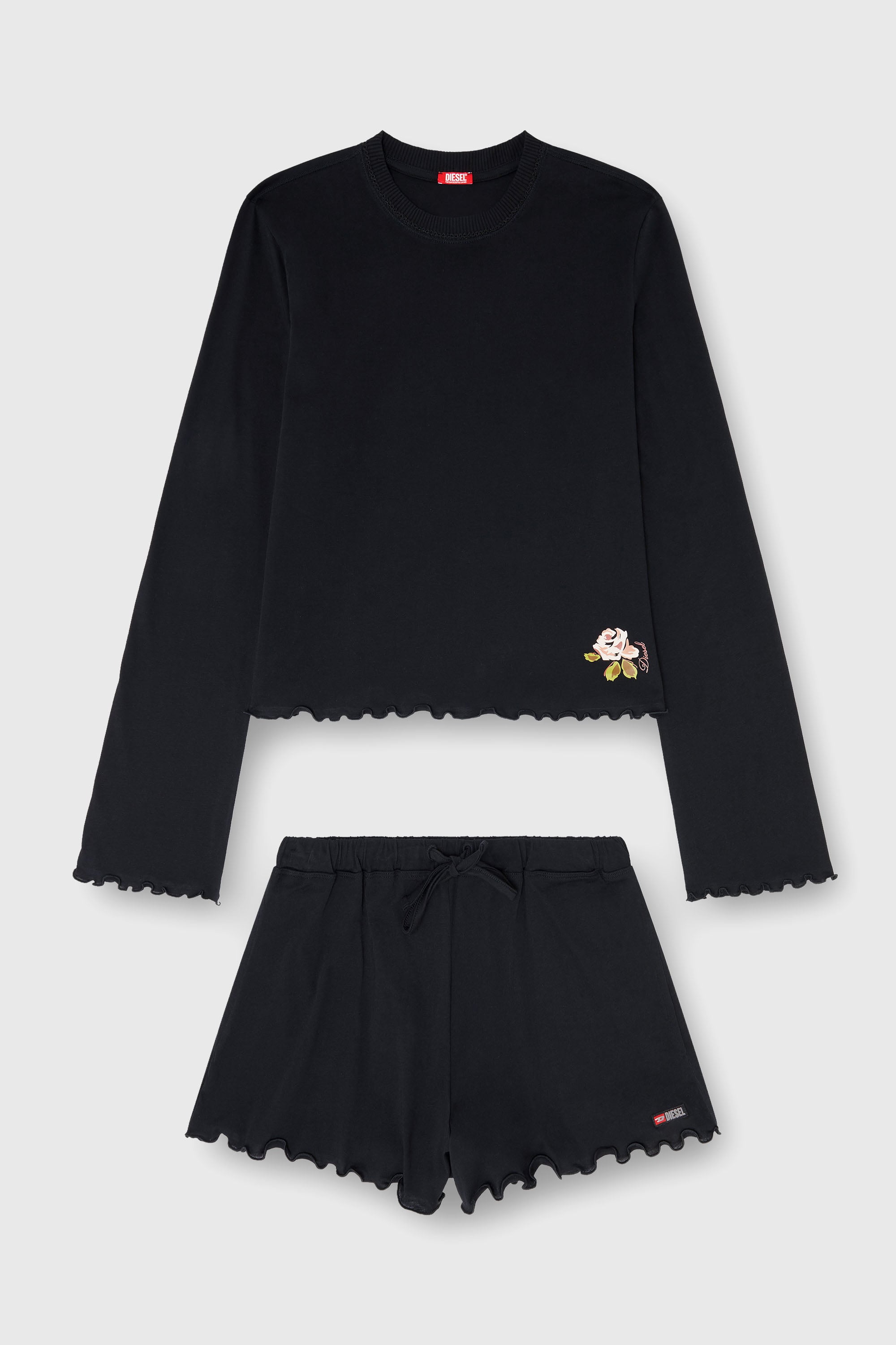 Diesel - SET-LORELAI-D-CORE, Ensemble pyjama en coton avec d&eacute;tail fleuri Femme in Noir - 2