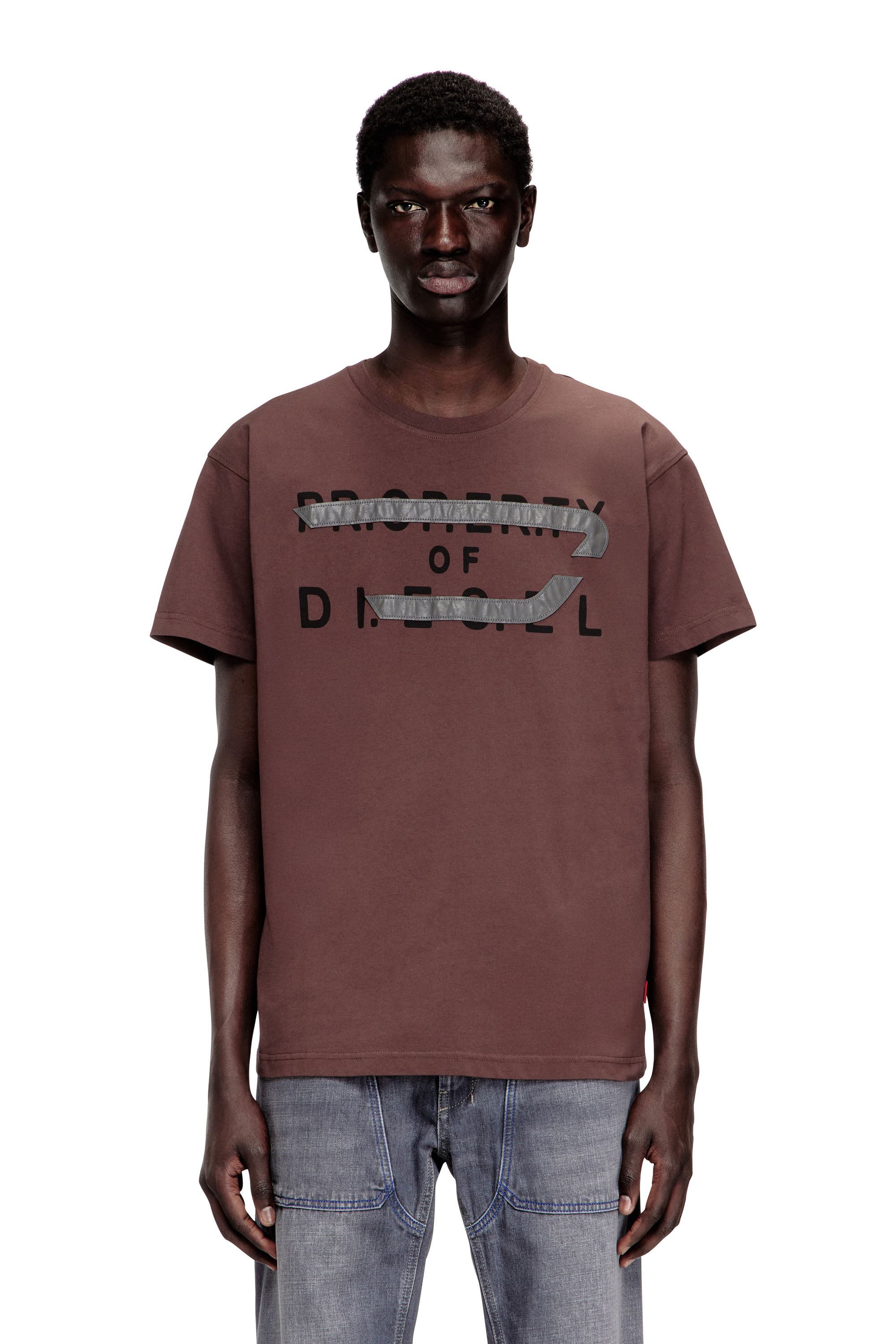 Diesel - T-NORM-V11, Man's Regular T-shirt with D appliqu&eacute; in Brown - 1