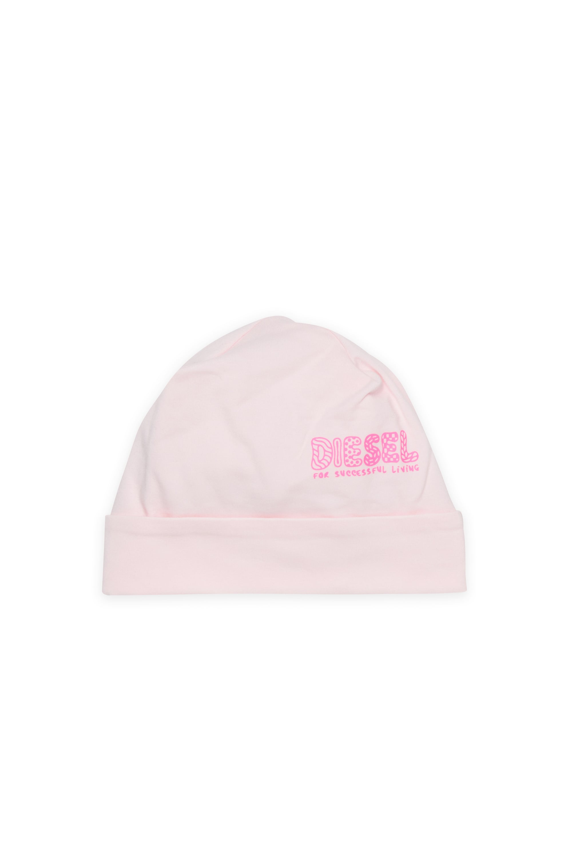 Diesel - FUBBY-NB, Bonnet nouveau-n&eacute; avec logo doodle imprim&eacute; Mixte in Rose - 1