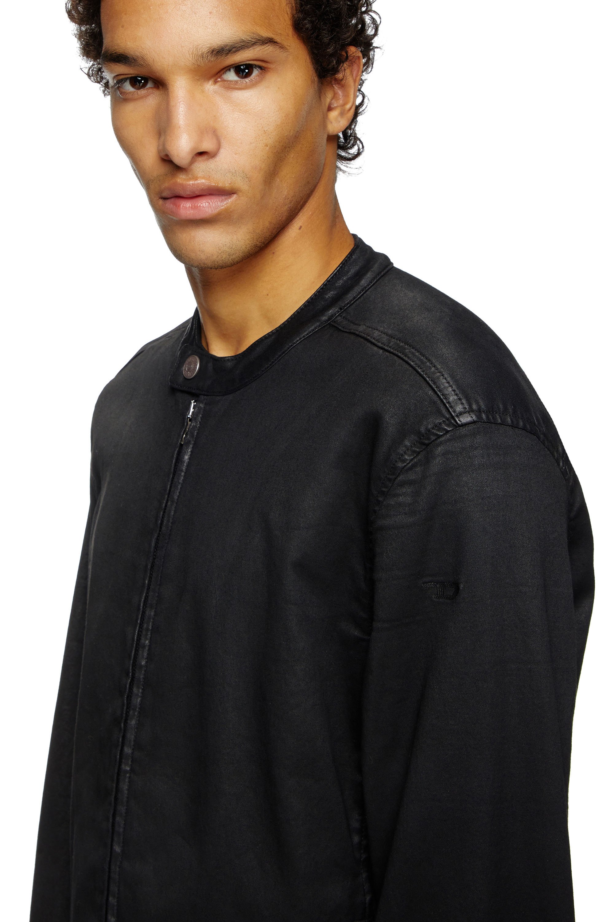 Diesel - D-GLORY JOGG, Veste biker en JoggJeans enduit Homme in Noir - 5