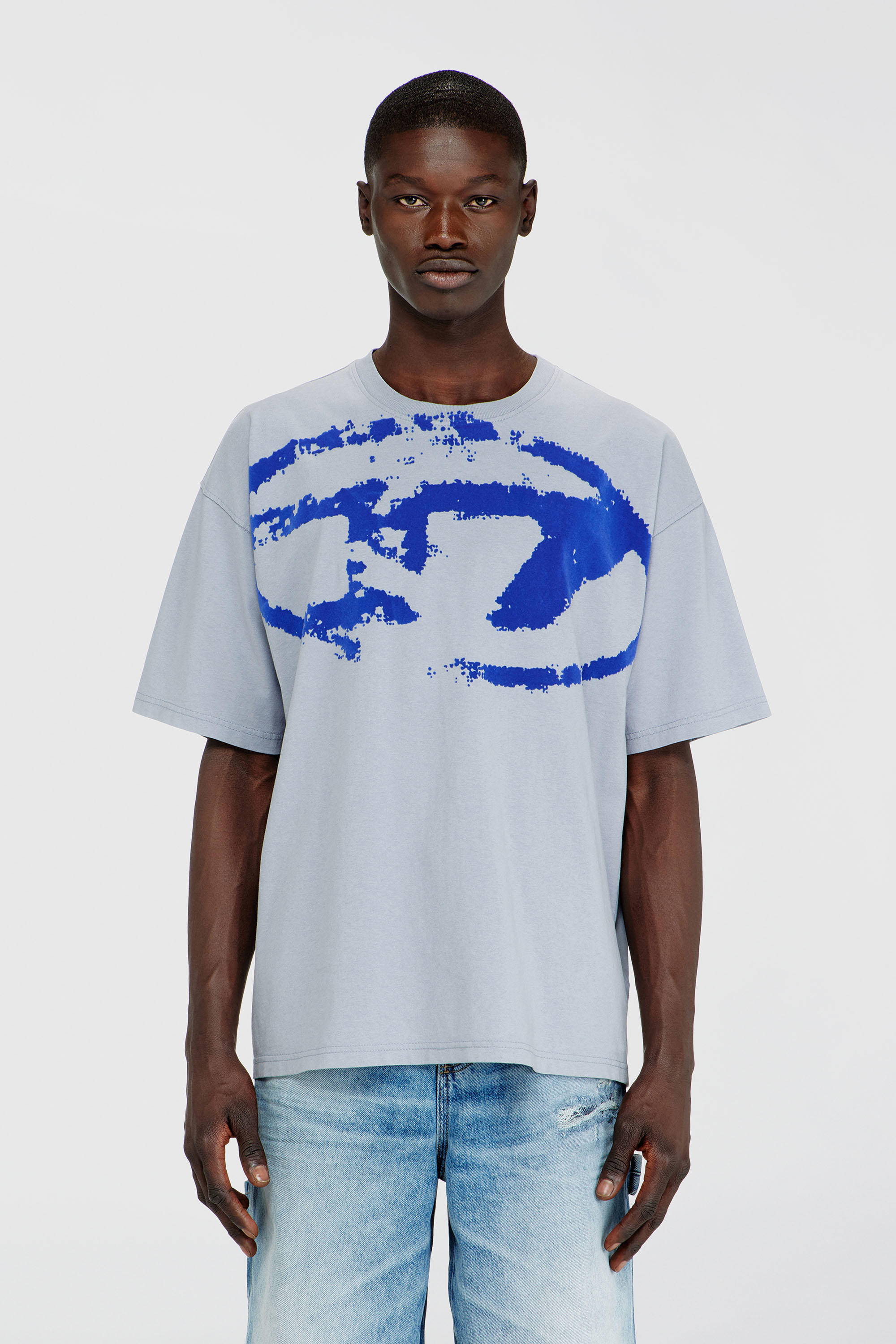 Diesel - T-BOXT-N14, T-shirt avec logo floqu&eacute; effet vieilli Homme in Bleu - 1