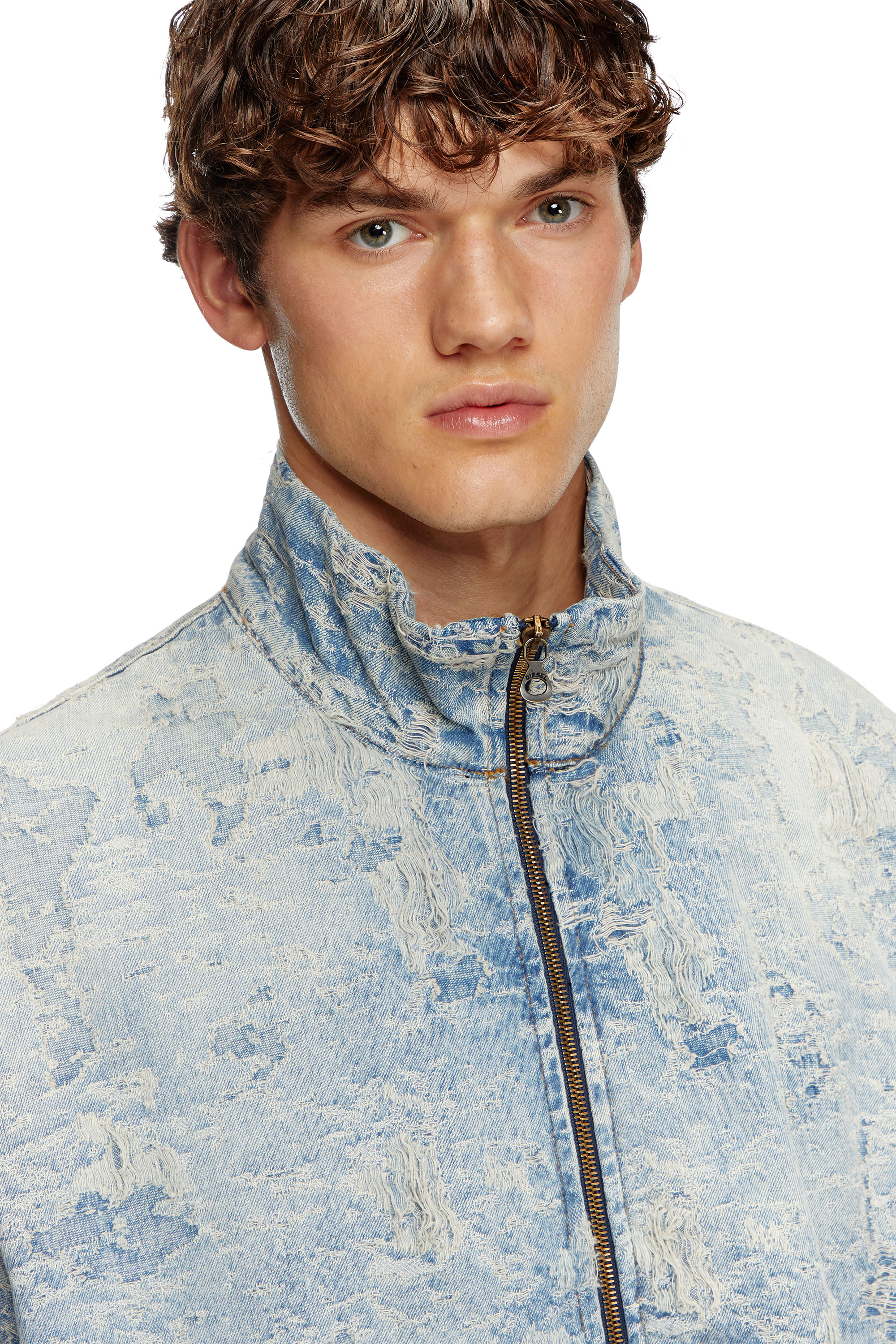 Diesel - D-KRAP-FSF, Unisex's Zip jacket in dirty jacquard denim in Light Blue - 4