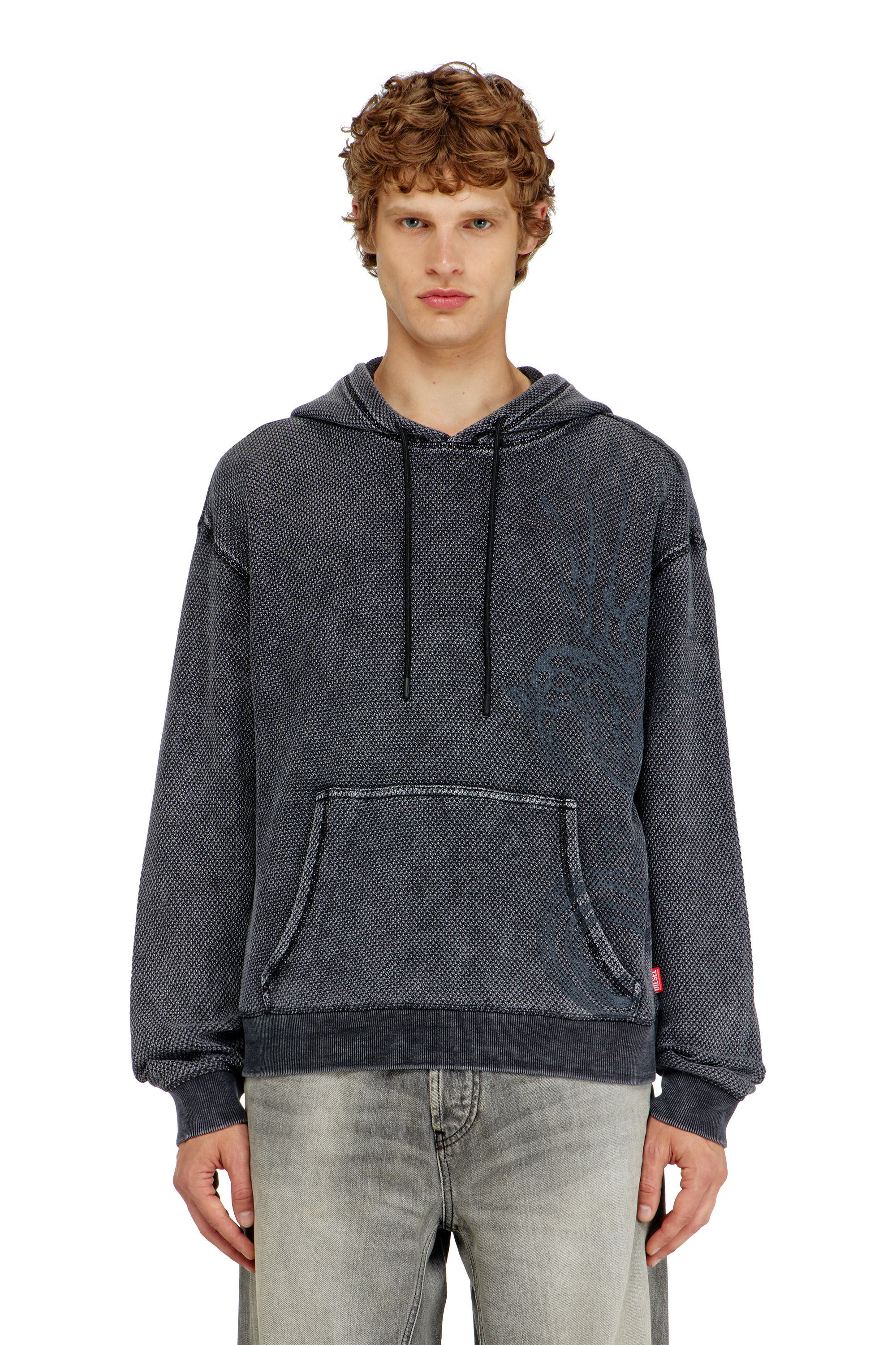 Diesel - S-NORM-HOOD-AA1, Sweat &agrave; capuche en mesh de coton textur&eacute; Homme in Gris - 3