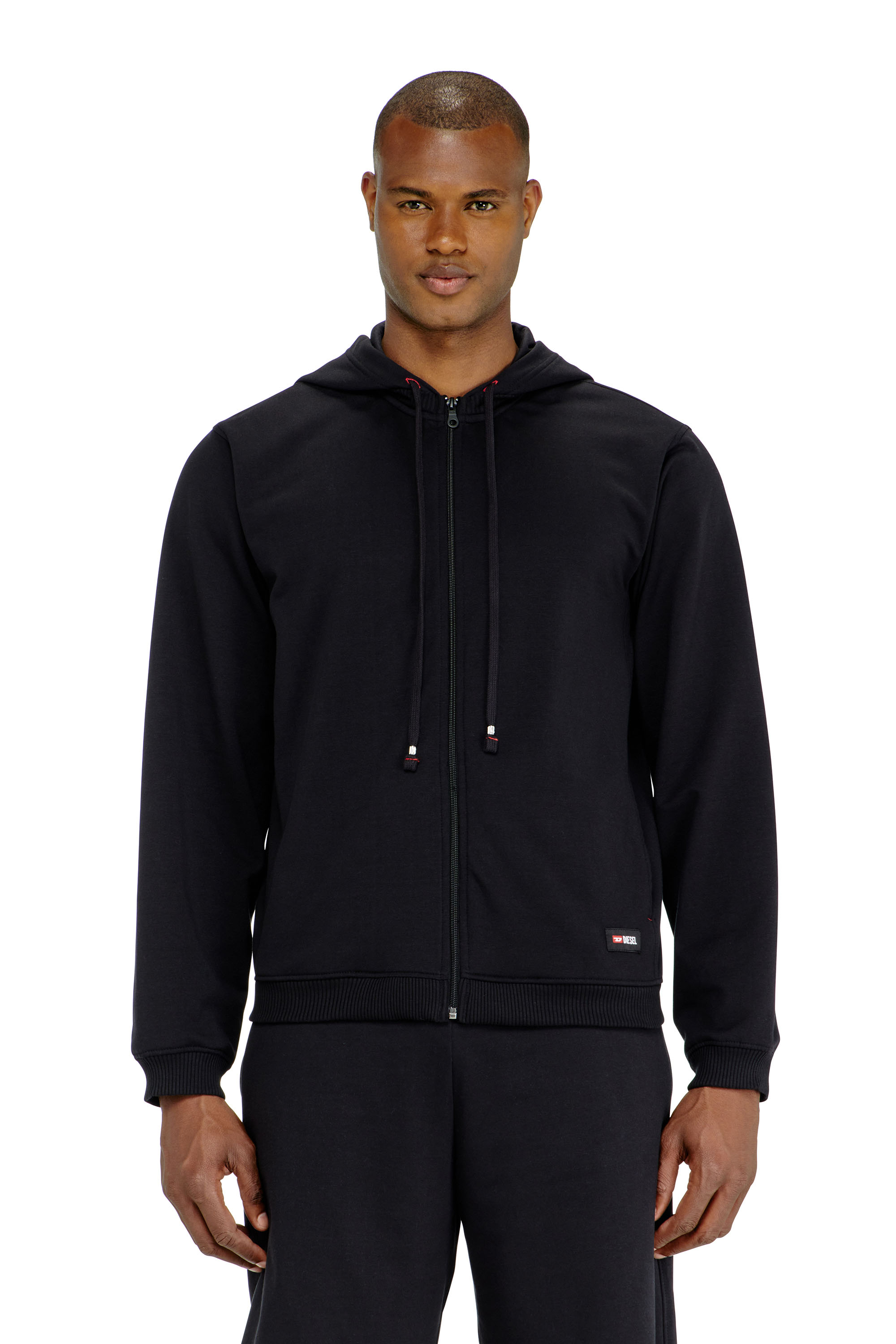 Diesel - JOY-D-CORE, Sweat &agrave; capuche en m&eacute;lange de coton gratt&eacute; Homme in Noir - 1