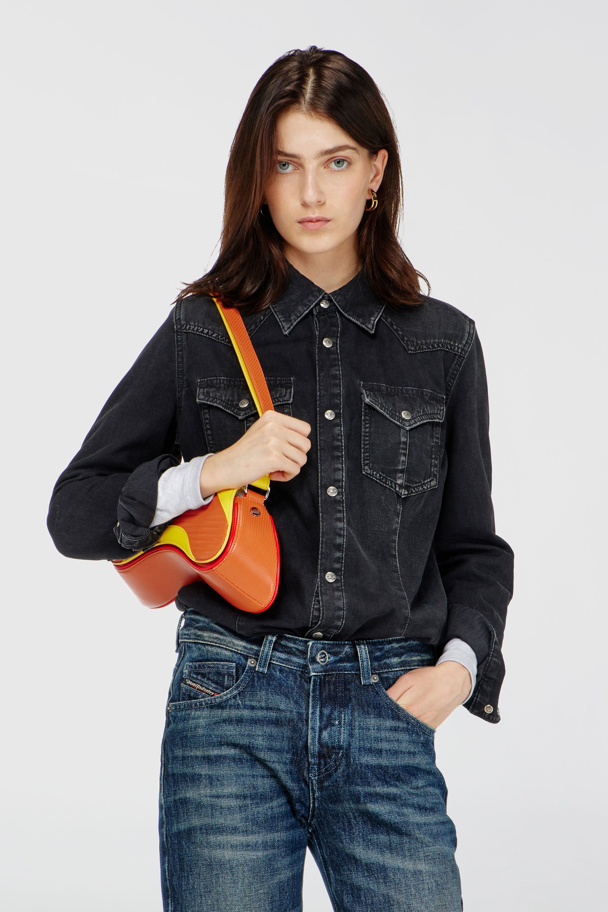 Diesel - DE-WAVES, Chemise western en denim trait&eacute; Femme in Noir - 1